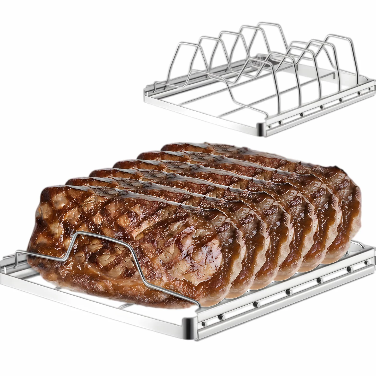 Stojak żeberkowy do grilla, uchwyt żeberkowy ze stali nierdzewnej do grillowania i wędzarni, akcesoria do grilla gazowego, grill węglowy, kuchnia na świeżym powietrzu i grill