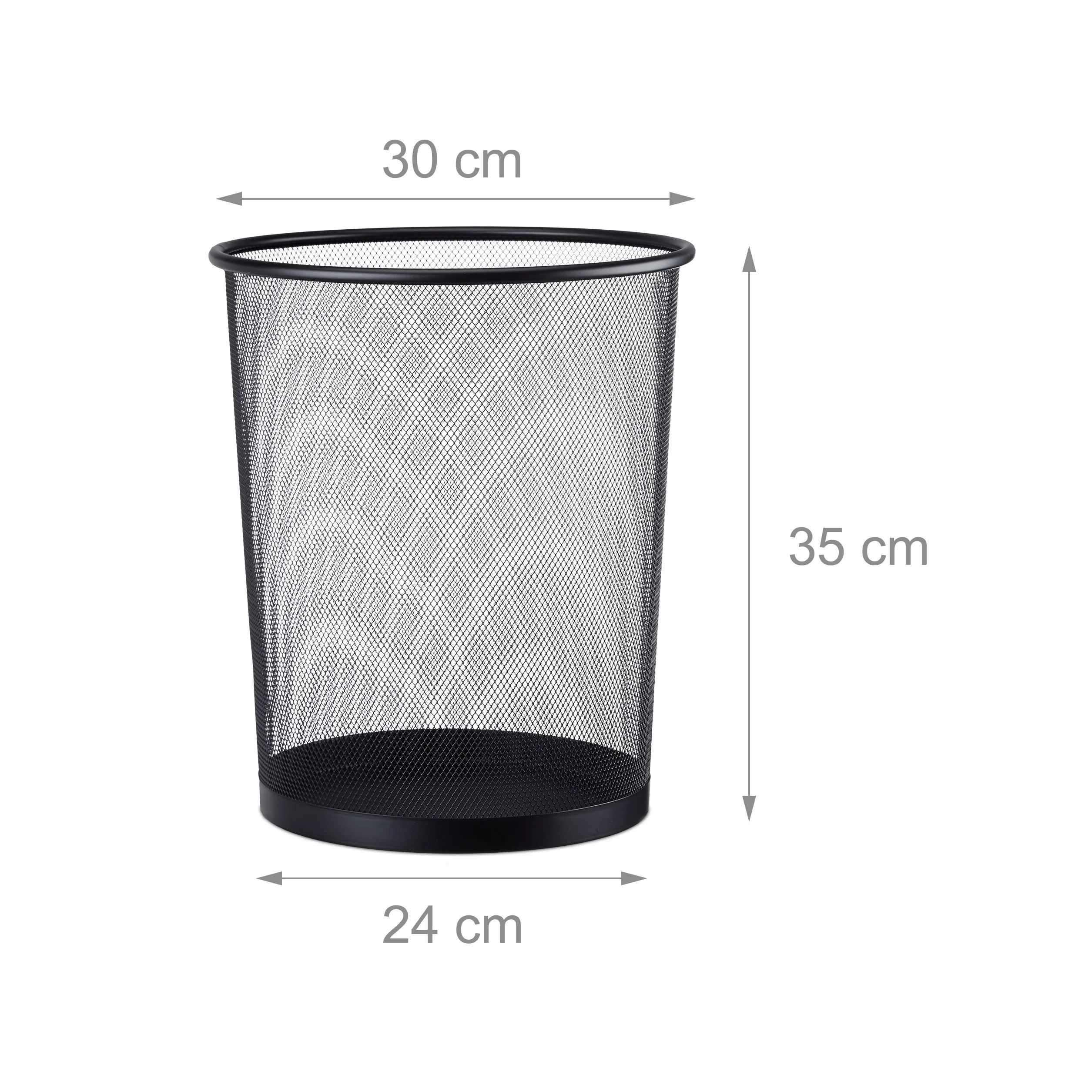 Relaxdays biurowy kosz na śmieci, kubeł na papiery, pojemnik na odpady, druciak, 20 L, Ø 30 cm, wys. 35 cm, czarny