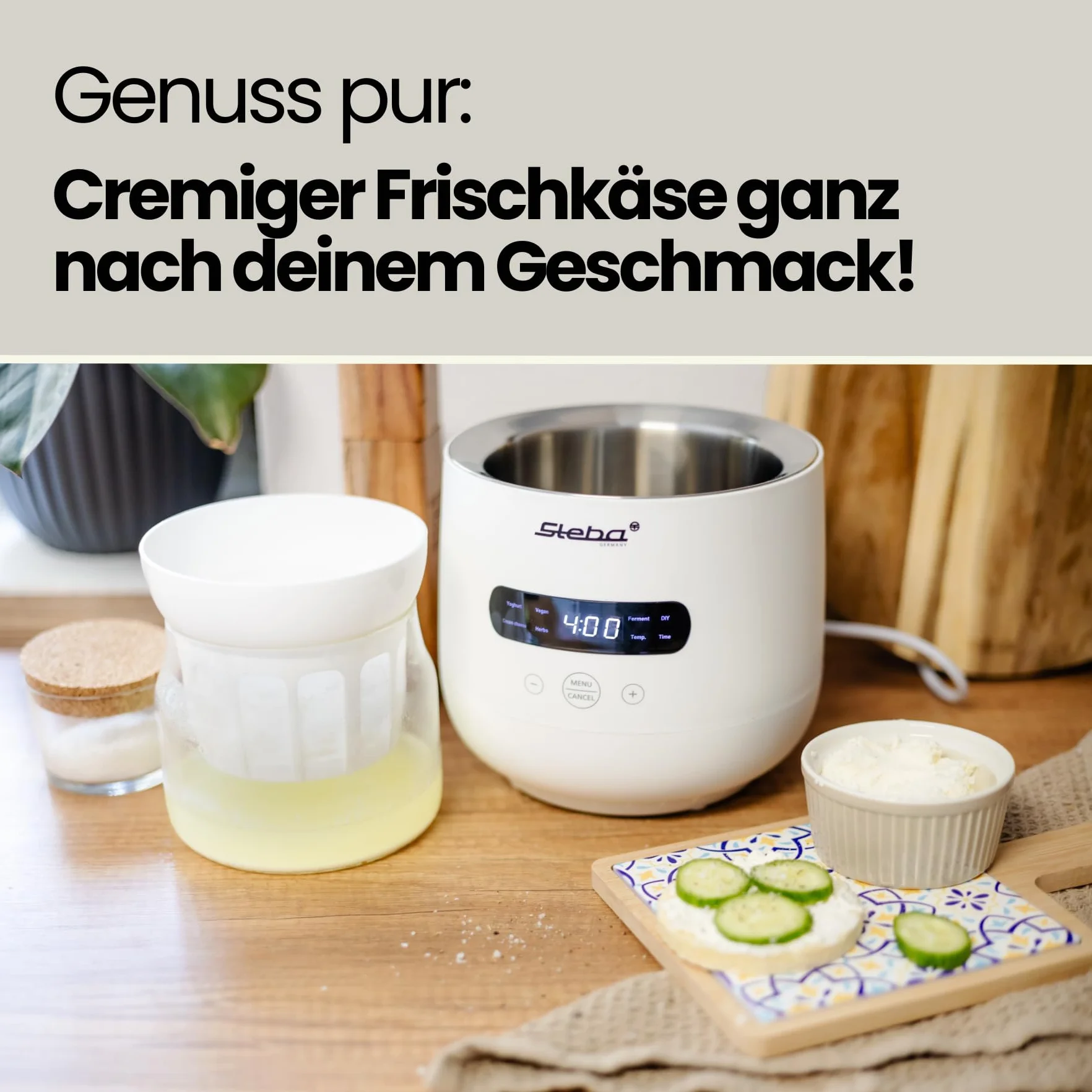 Steba JM 4 urządzenie do robienia jogurtów, 1 szklanka do jogurtu o pojemności 2 l, 1 szklanka do jogurtu o pojemności 1,3 l, 5 automatycznych programów, łatwe czyszczenie,