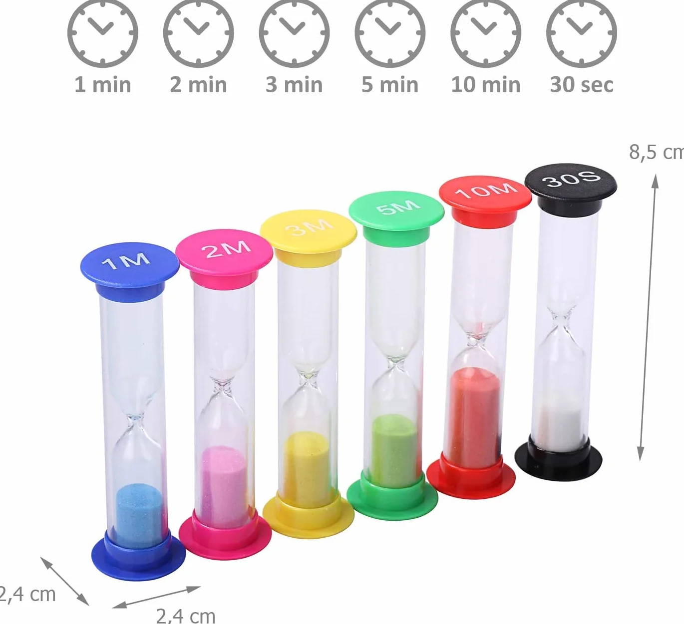 Klepsydra – 30 sek., 1 min, 2 min, 3 min, 5 min, 10 min – klepsydra, czasomierz – 6 sztuk