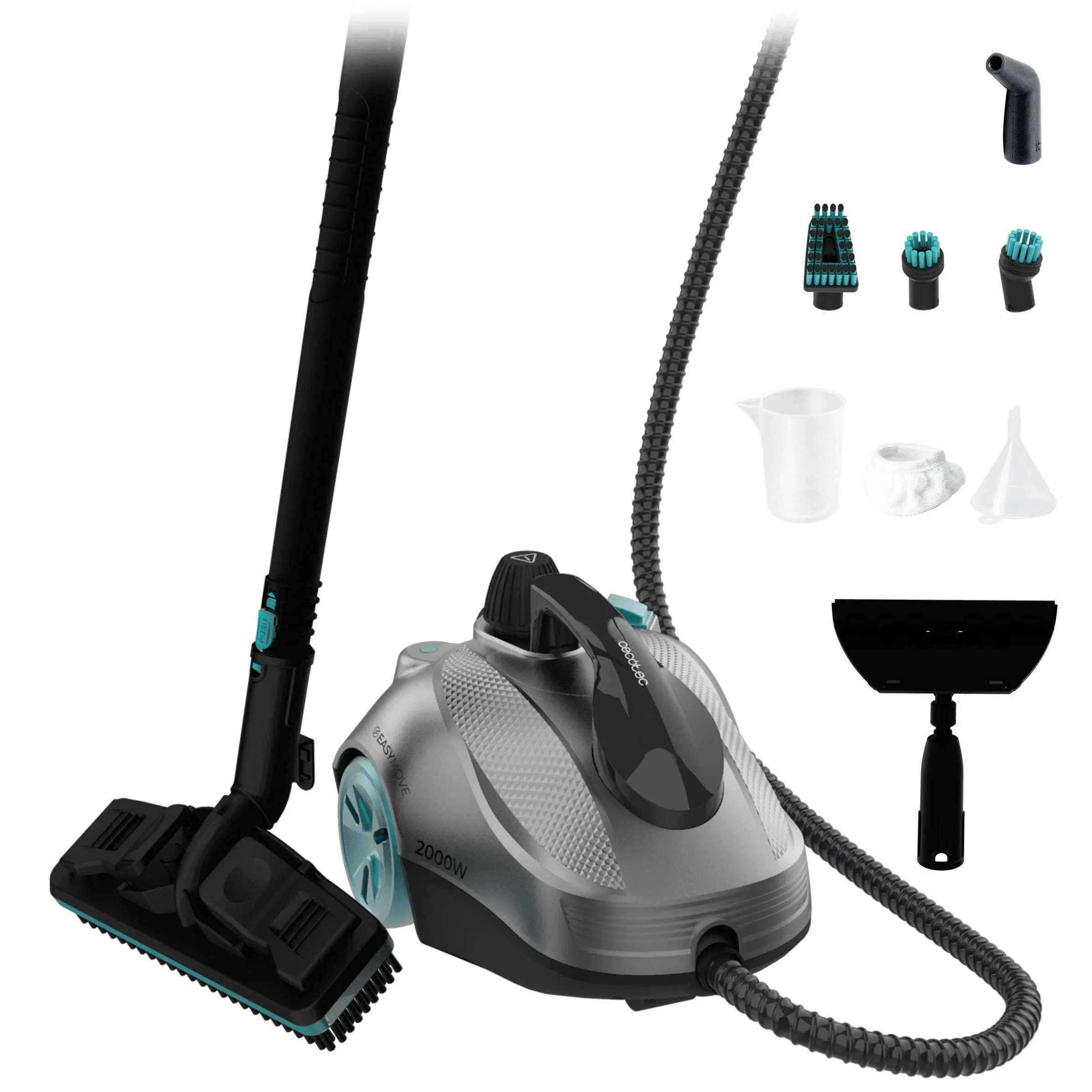 Cecotec Hydrosteam 2000 Easyhome Max sanki parowe, moc 2000 W, 60 g/min, ciśnienie 5 barów, 7,5 m promień akcji, zbiornik XXL 2 litry, 150 min nieprzerwany, zestaw akcesoriów