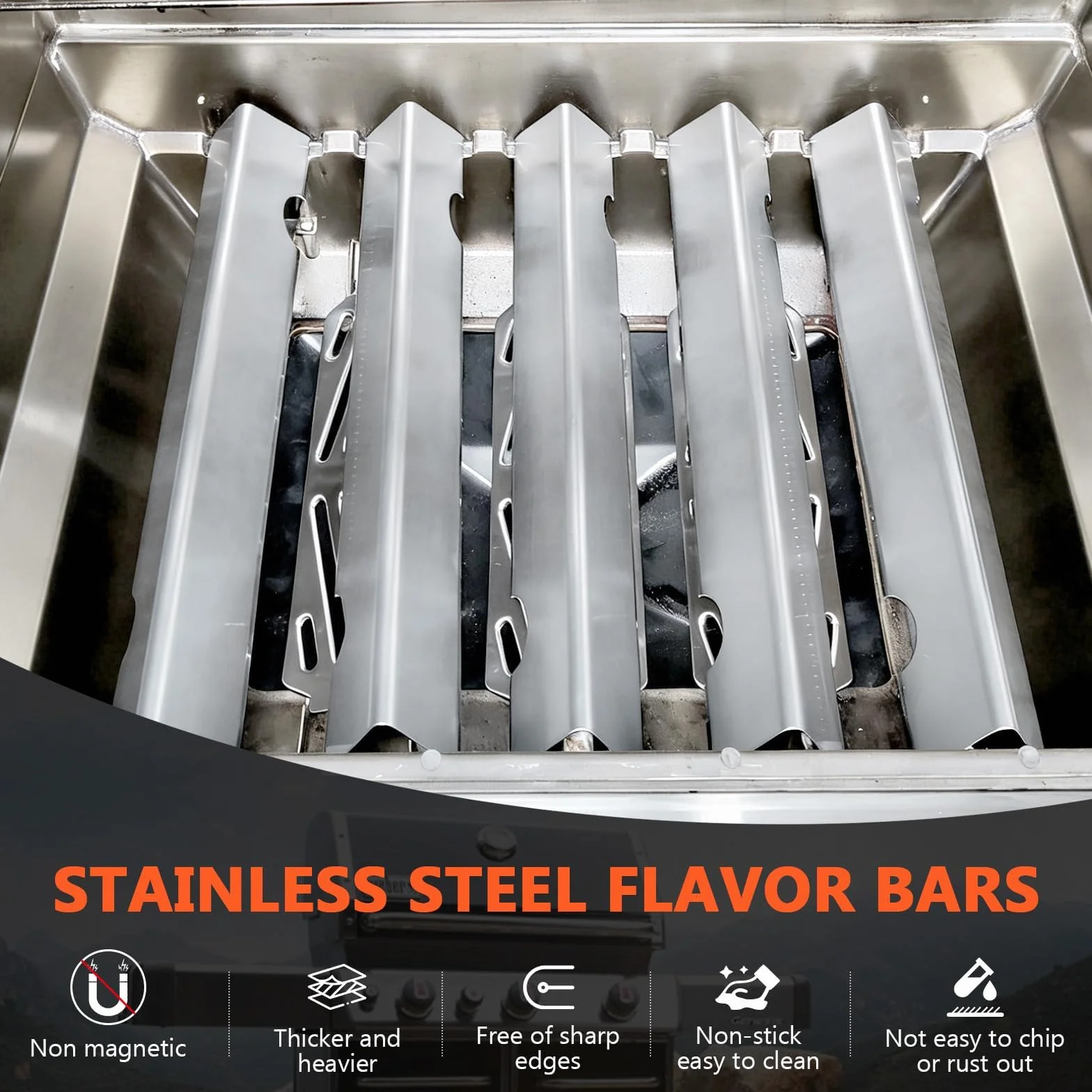QuliMetal Pręty smakowe 43.4 cm do Weber Genesis II/LX 300 Series II E-310, II E-330, II E-335, II S-335, II LX S/E-340 (2017 i nowsze), płyty grzewcze do Weber 66032/66795, 17GA