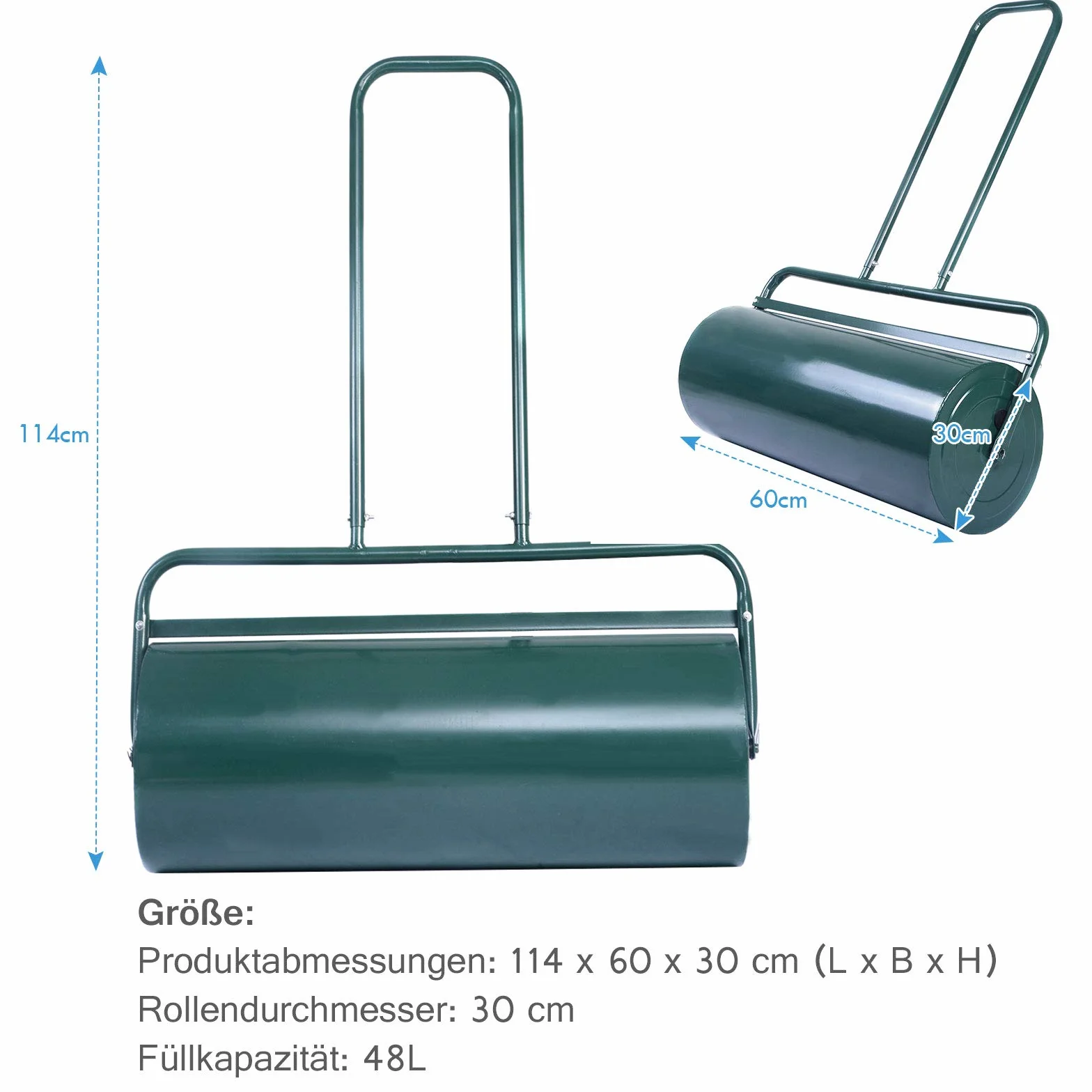 GOPLUS Walec do trawnika, 48 l/63 l, walec ogrodowy napełniany wodą i piaskiem, wałek do trawy z metalu, walec polny do ogrodu i parku (48 l, zielony)