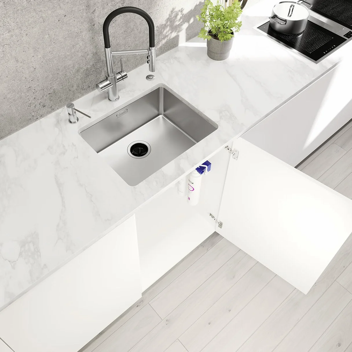 BLANCO CATRIS-S Flexo filtr | armatura kuchenna ze stali nierdzewnej | wysokie ciśnienie | filtrowana woda z filtrem BWT | zmiana strumienia czystego na strumień prysznicowy | pewna jakość wody i