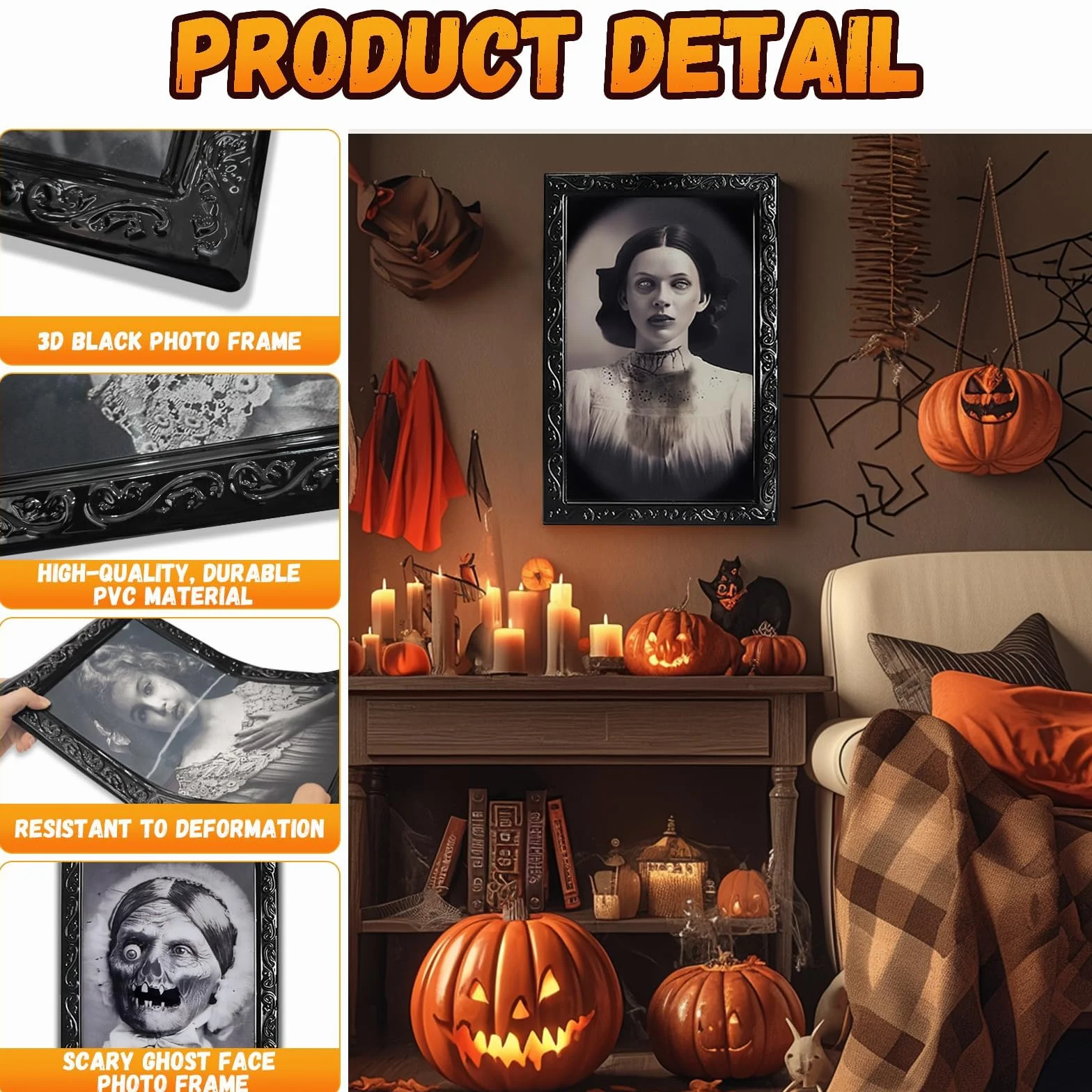 ROEOWENE Halloween Dekoracje 3D Ramka na zdjęcia 38 x 25 cm Horror Straszny portret na ścianę