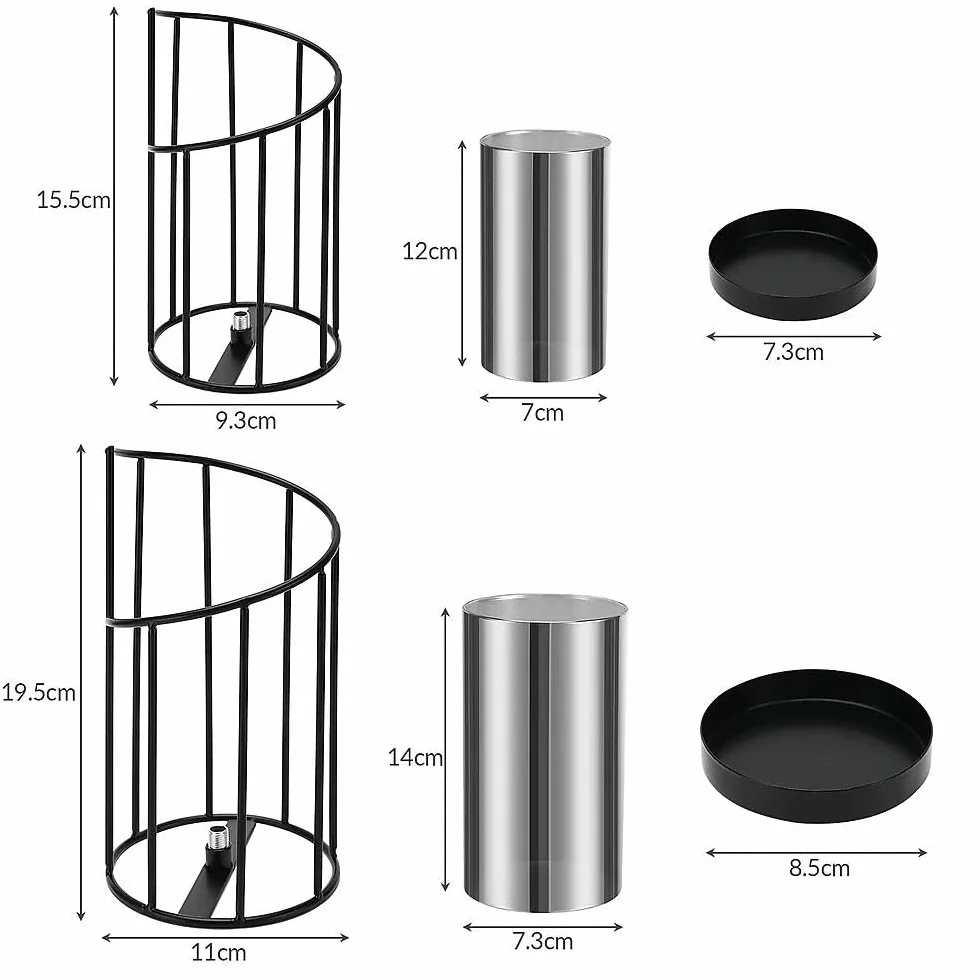 Świecznik, czarny dekoracyjny, zestaw 2 szt., czarny, szklany cylinder z metalowym dnem, dekoracja stołu w stylu vintage, nowoczesny świecznik geometryczny do salonu, jadalni, ogrodu