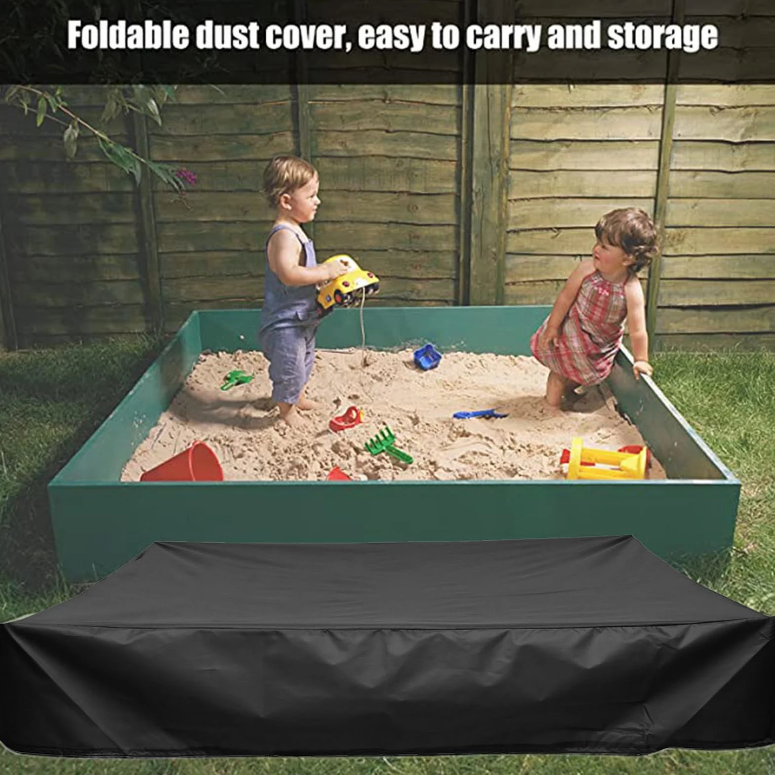 Pokrowiec na piaskownicę Jeanoko Wodoodporny Pokrowiec na piaskownicę z Tkaniny Oxford ze Sznurkiem, Kwadratowy, Odporny na Kurz, Anty- Pokrowiec na piaskownicę do (180 x 180 cm)