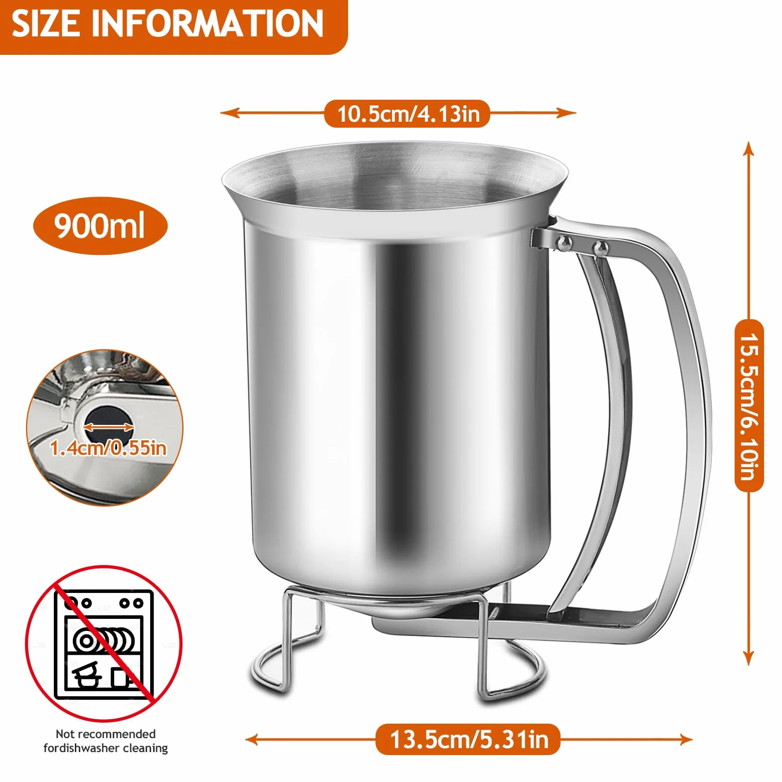 Separator do ciasta mieszanego 900 ml ze stali nierdzewnej, nalewak do naleśników, lejek do muffinek