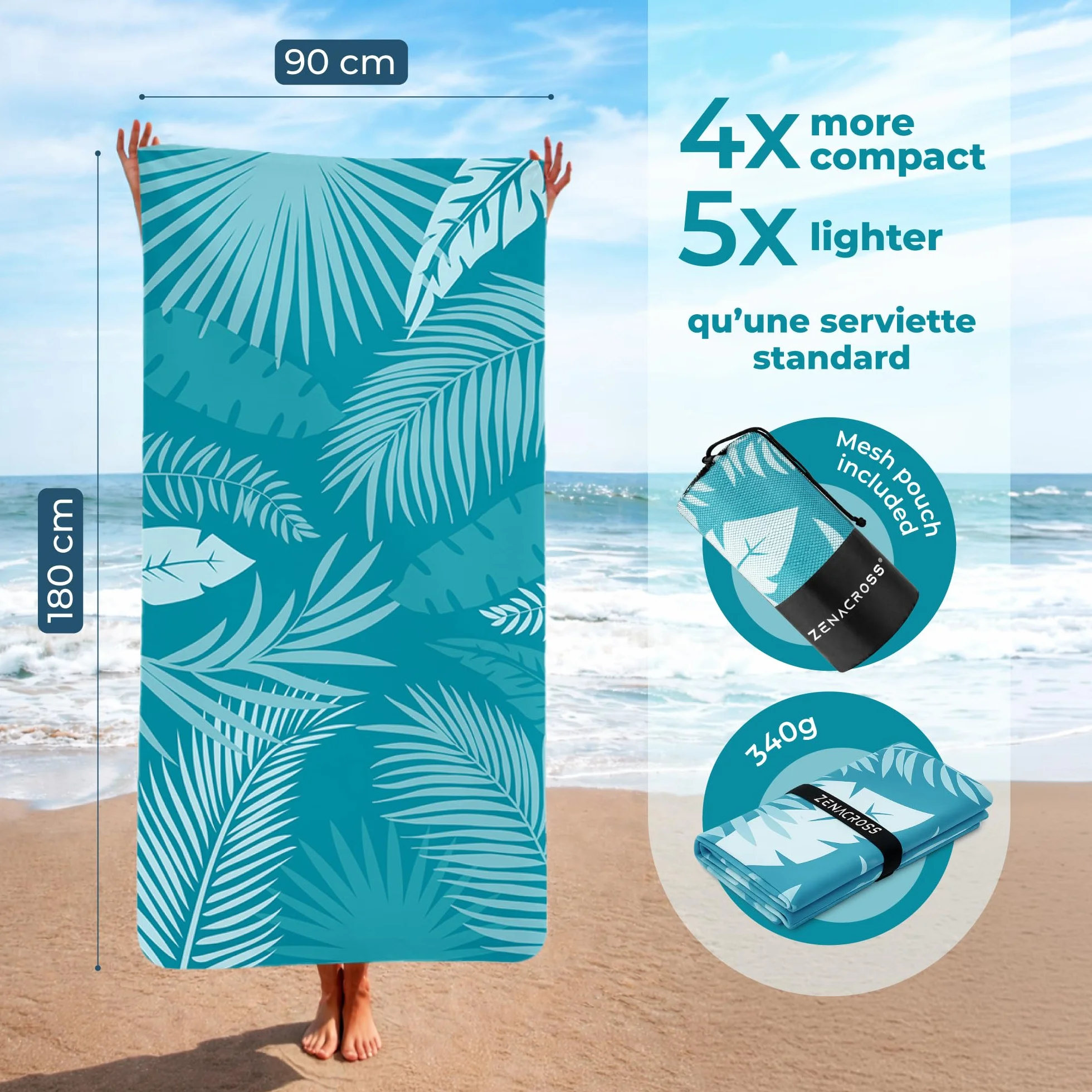 Ręcznik plażowy mikrofibra 90x180 cm XXL szybkoschnący Bora