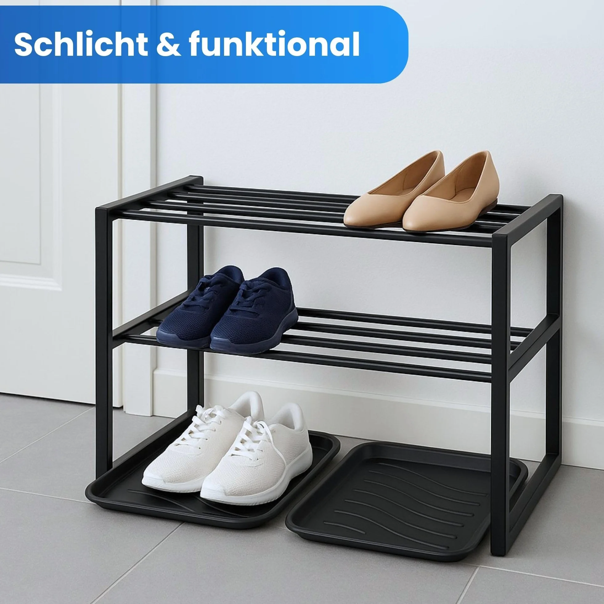 Bestlivings Tacka ociekowa na buty (2 sztuki w opakowaniu – beżowa) mata na buty z wysoką krawędzią (50 x 38 x 2,5 cm) – podkładka ociekowa, mata na buty do domu i ogrodu – wodoszczelna