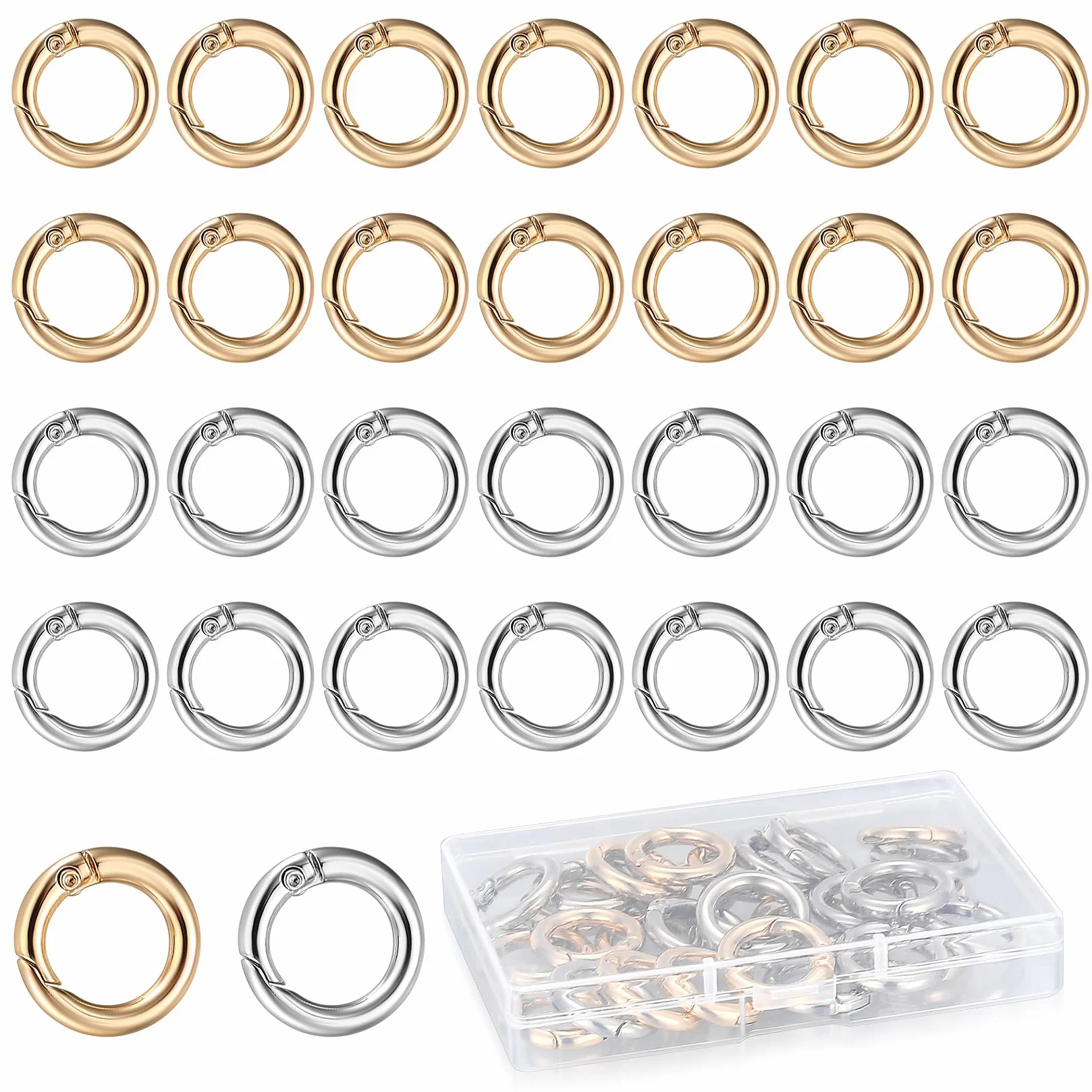 30 Szt. Okrągłe Karabińczyki, 20mm Okrągłe Kółka do Kluczy, Okrągłe O-Ring Karabińczyki Breloki Małe, Sprężynowe Pierścienie do Akcesoriów do Toreb DIY Rękodzieło, Srebrny+Złoty