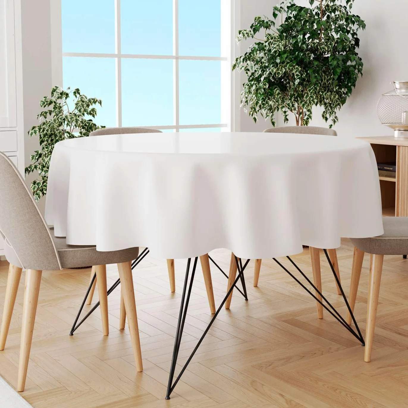Cozy Home & Living Obrus Biały Okrągły 140 cm, Elegancki Obrus Poliestrowy na Stół, Klasyczna Dekoracja do Kuchni, Jadalni, Restauracji, Kawiarni i Hotelu