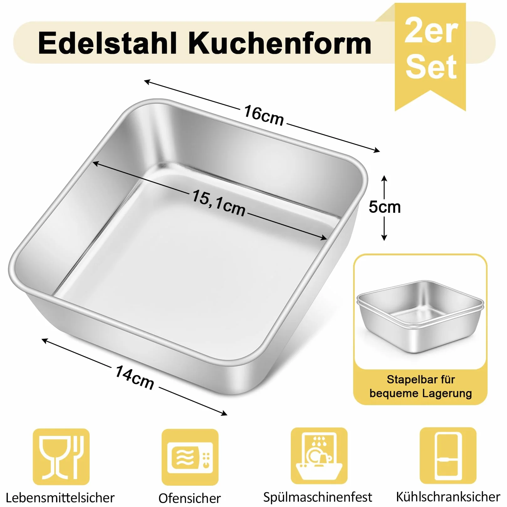 Onader forma do ciasta ze stali nierdzewnej 15x15x5 cm zestaw 2 prostokątnych form do zapiekanek