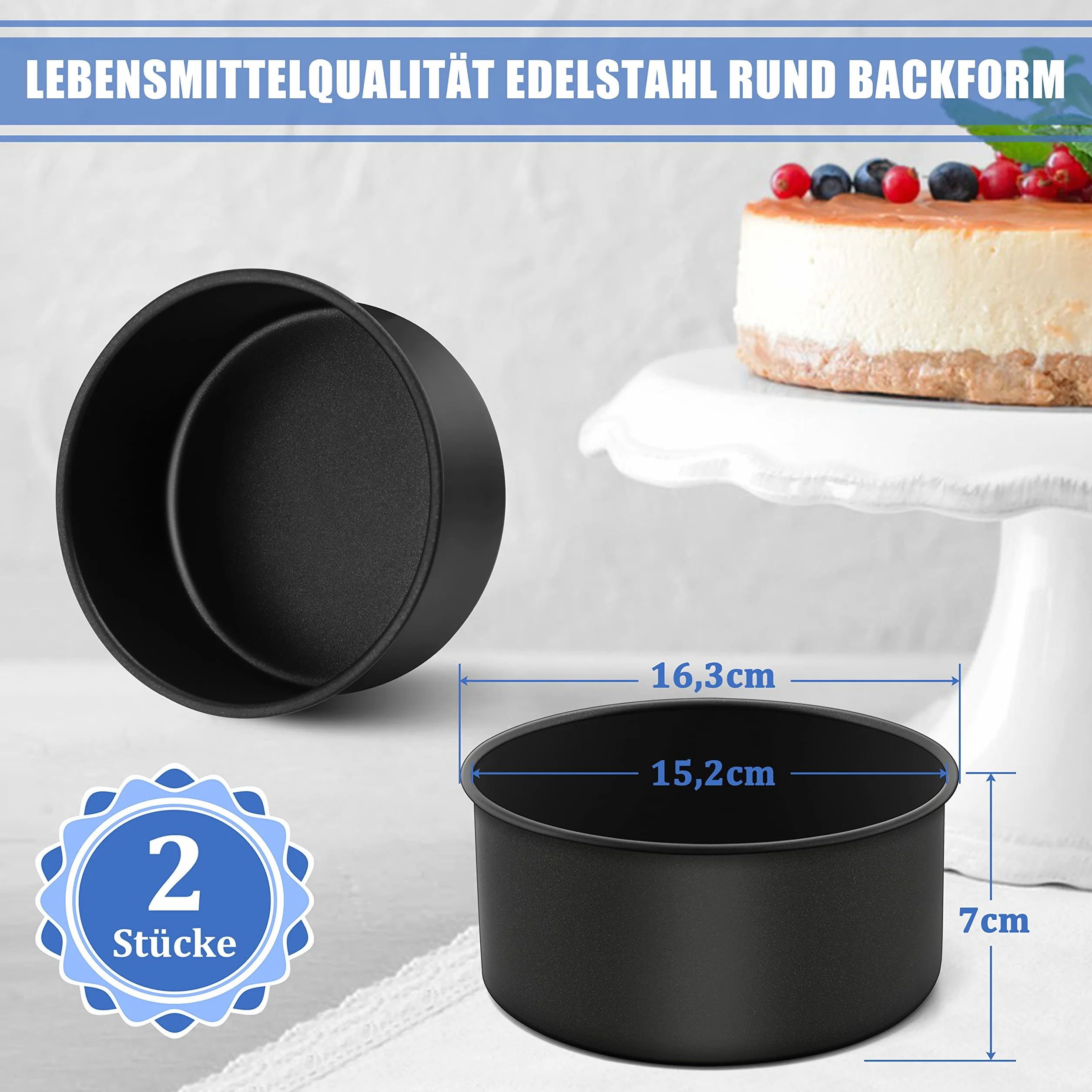 Homikit Zestaw okrągłych foremek do pieczenia ze stali nierdzewnej 16 cm 2 sztuki powłoka nieprzywierająca