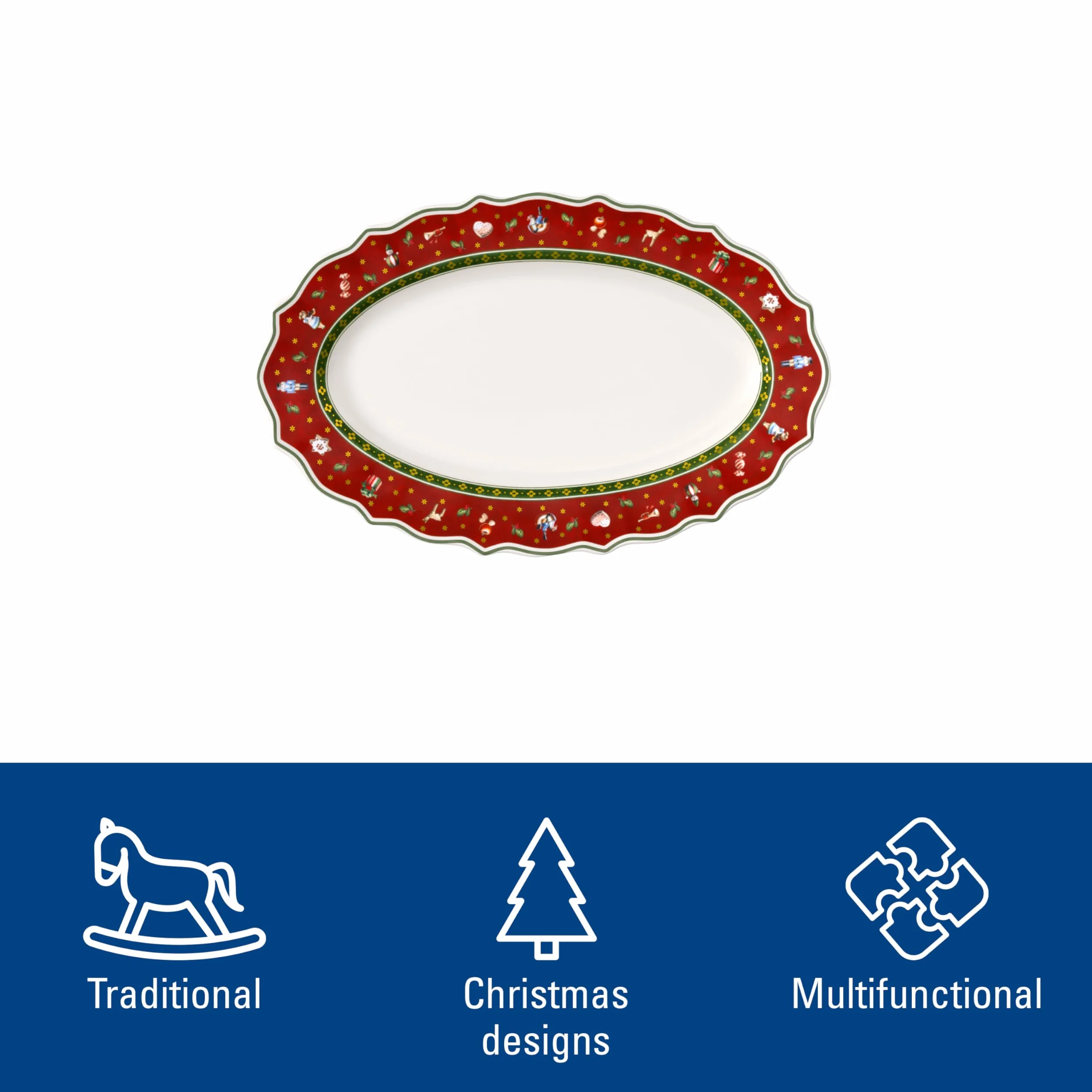 Villeroy & Boch Toy'S Delight Półmisek, Porcelana, Czerwony/Biały, 38.5 x 23.5 cm