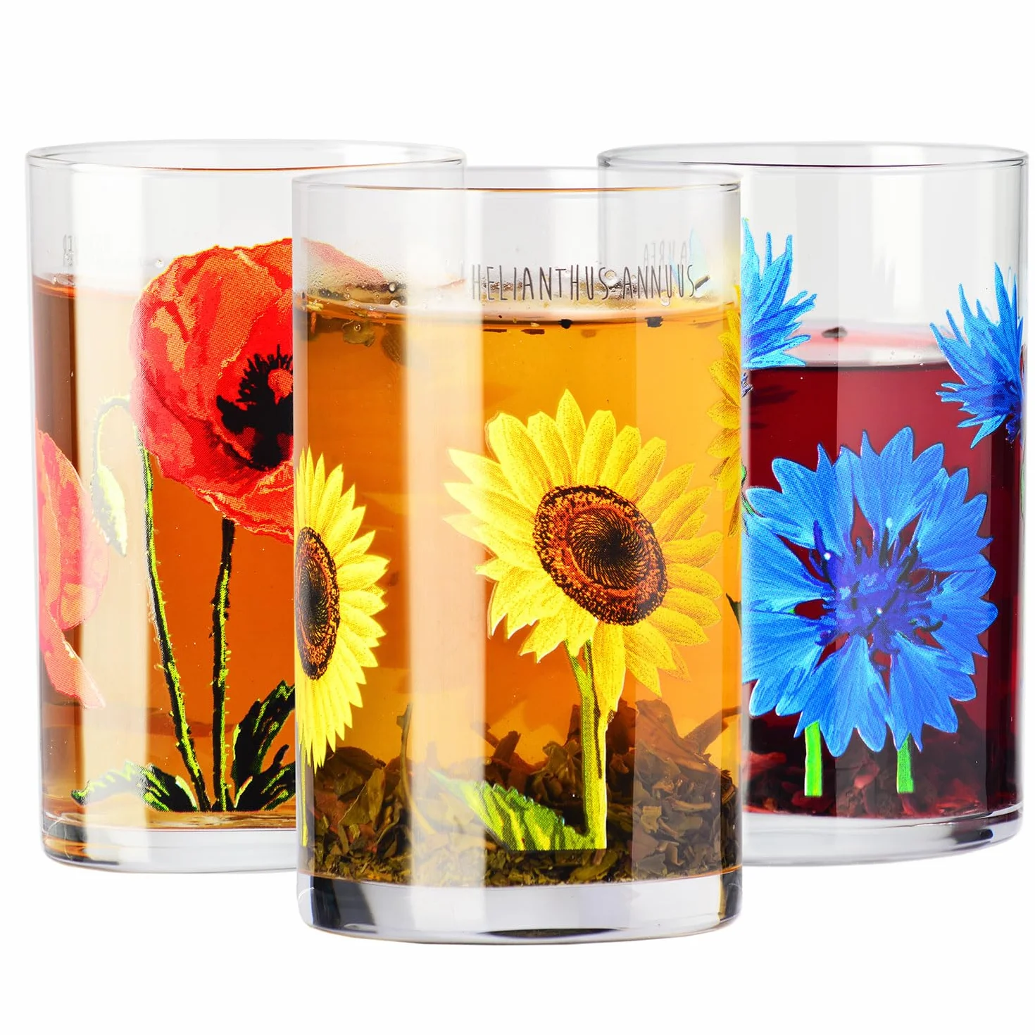 KROSNO | Szklanki do wody i napojów | Zestaw 6 x 250 ml | Kolekcja Bloom Kwiaty | Do zmywarki | Ręczne zdobienie | Szkło ozdobne z kwiatowym nadrukiem | Stabilne dno | Na prezent i do letnich napojów