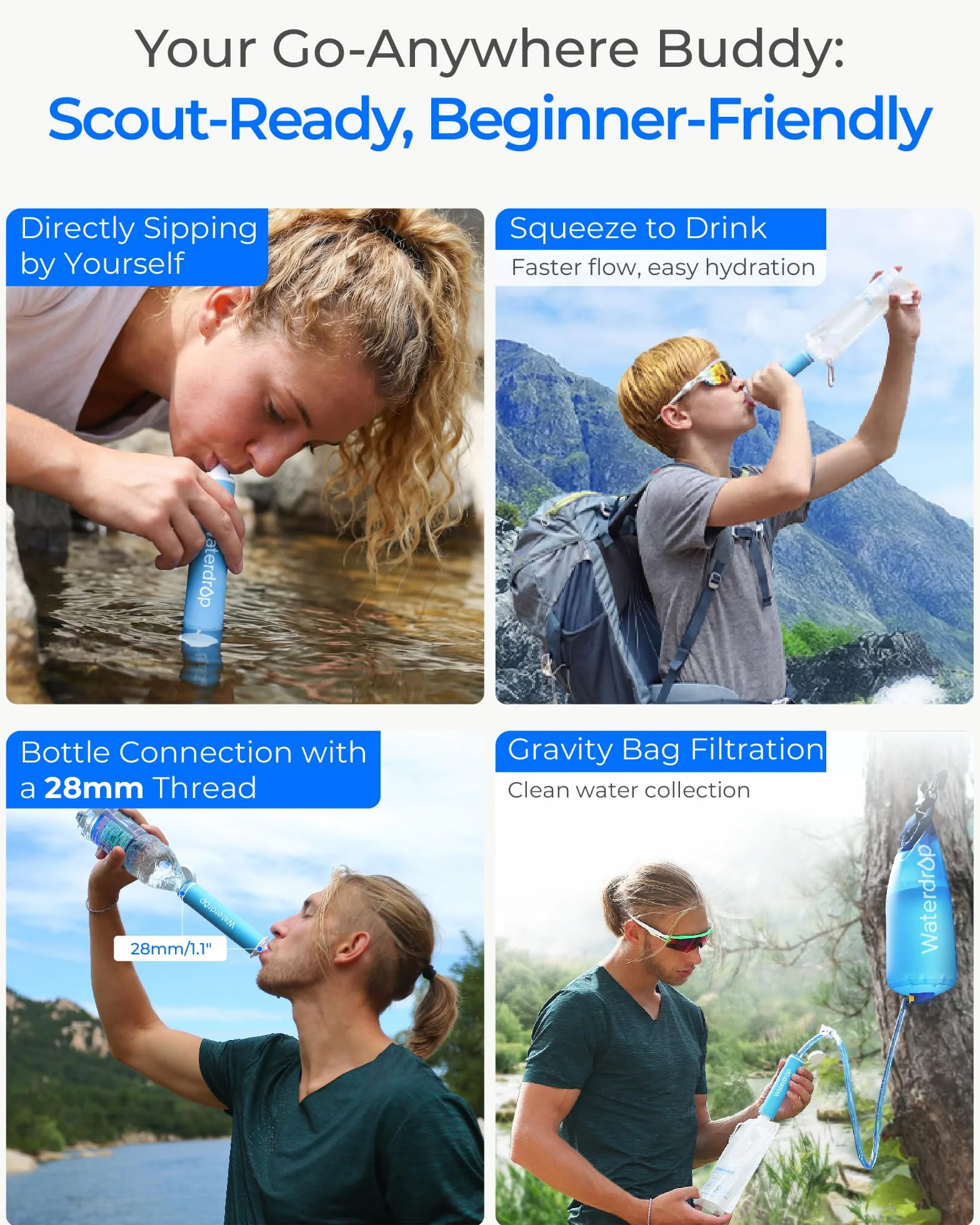 Waterdrop Gravity Filtr do wody Waterdrop Gravity, kempingowy system filtracji wody, podróżny oczyszczacz wody, na wypadek sytuacji awaryjnej, worek 5,7 l, ​​0,1 mikrona, 5-stopniowa filtracja