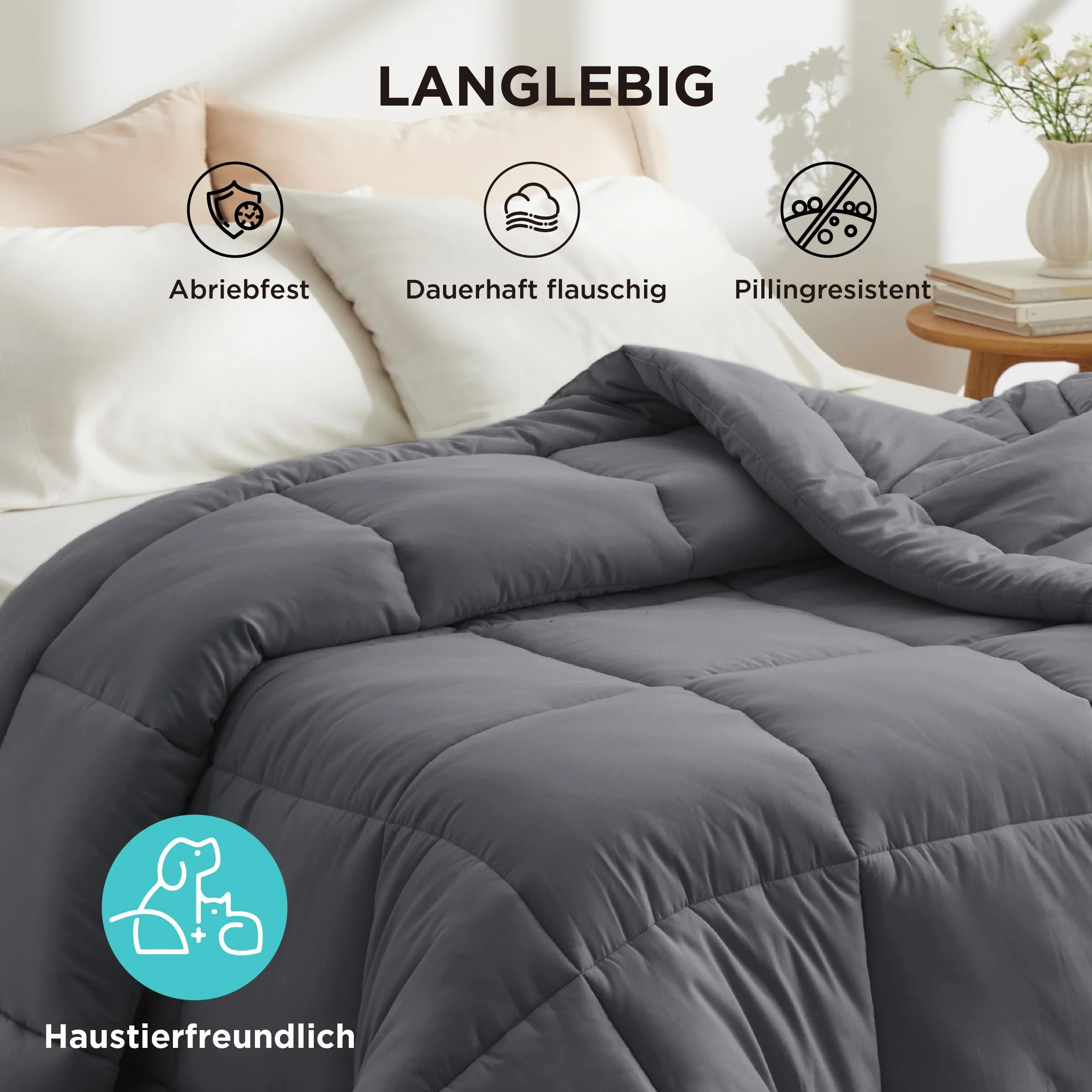 Bedsure Kołdra 135 x 200 cm na cztery pory roku przez cały rok - kołdra 135 x 200 cm 4 pory roku, certyfikat Öko-Tex 300GSM szara, miękki i ciepły puch, dla alergików