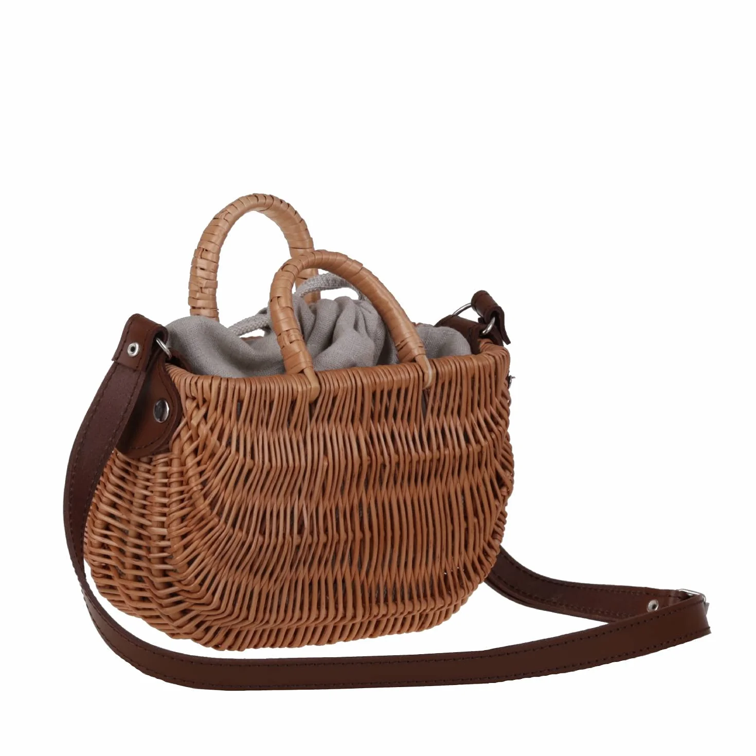 e-wicker24 Mała torba w kolorze beżowym, pleciona torba z wikliny z uchwytem