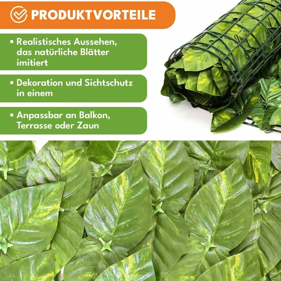 KRUMAD Sztuczny bluszcz ochrona przed wzrokiem, zestaw 2 x 500 x 50 cm, wisząca girlanda, ochrona przed wzrokiem na balkon i do ogrodu, sztuczny bluszcz, w zestawie 200 opasek kablowych, ochrona przed