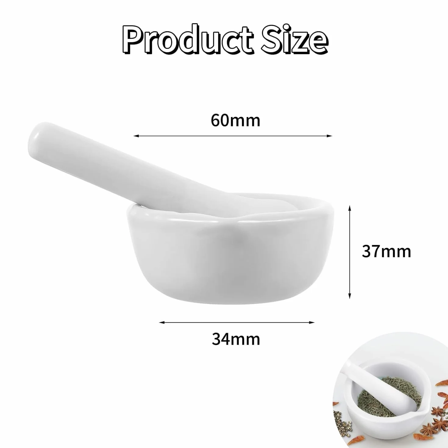 Zestaw moździerza, mały porcelanowy zestaw, miska pesto, idealna do domu i laboratorium (60 mm))
