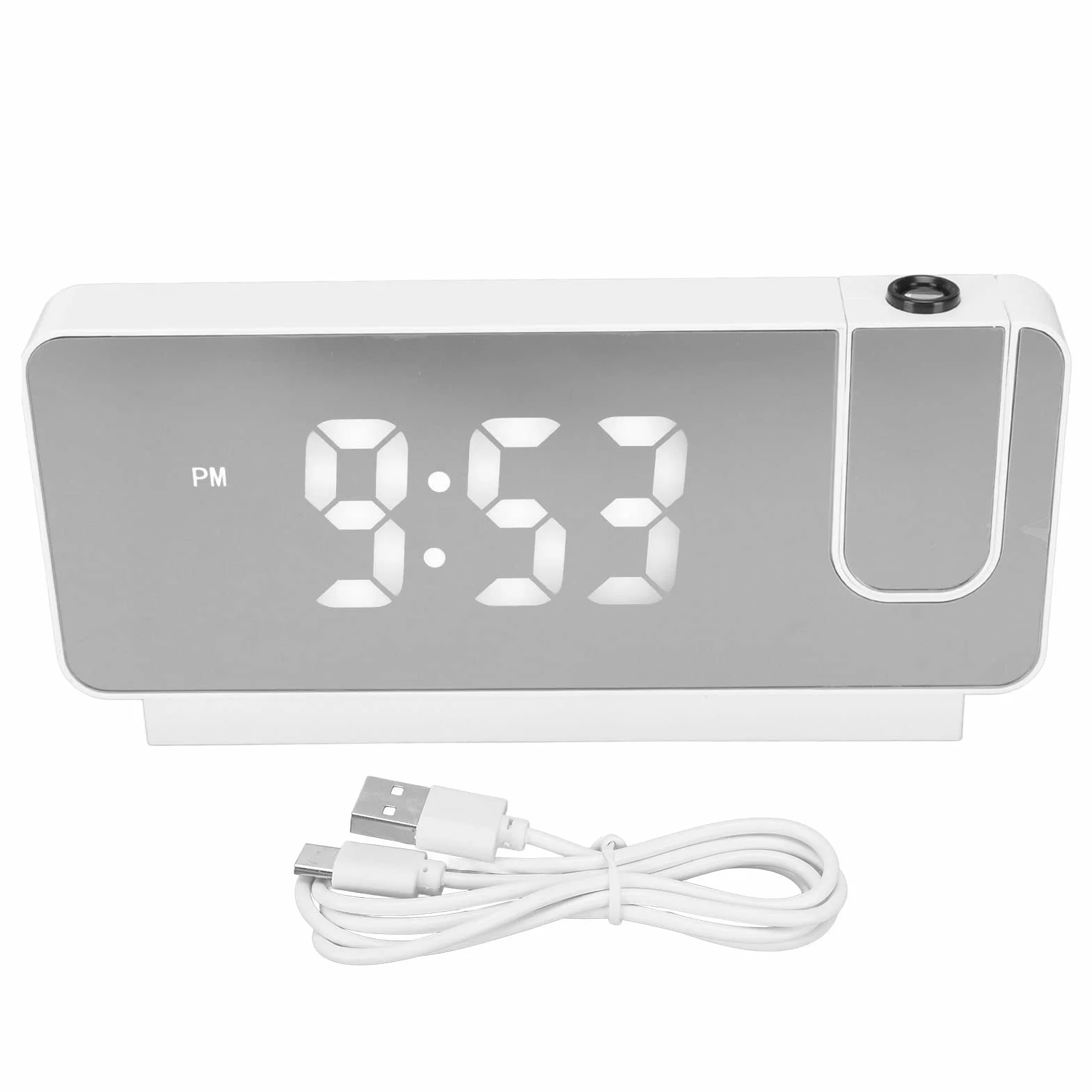 Budzik Projekcyjny, Budzik HD LED z projekcją na ścianie Sufitowej Cyfrowy Budzik z Obracanym o 180° Projektorem, funkcją Drzemki, temperaturą, Nocnym Zegarem dla Osób śpiących (Biały)