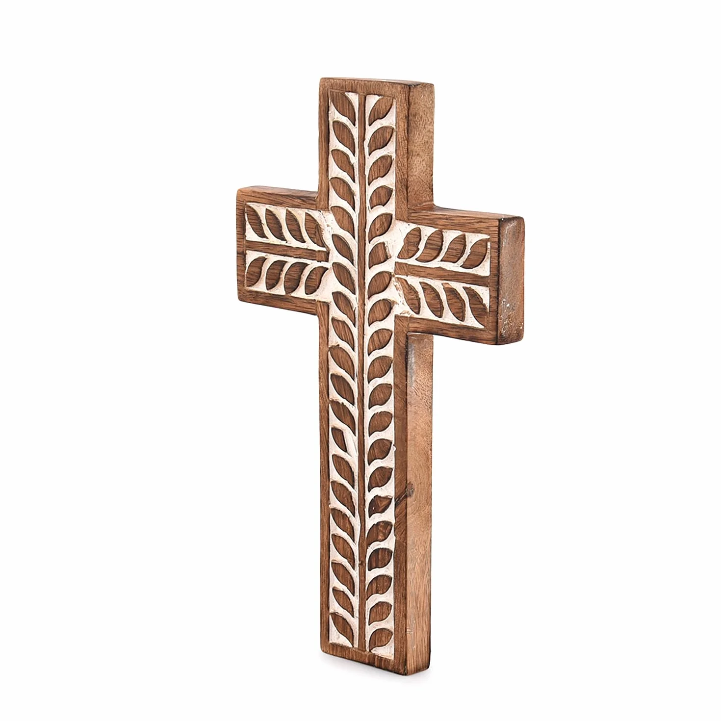 Kimona Drewno mango religijny katolicki krzyż wiszący na ścianie kwiatowe rzeźby salon wystrój domu do przedpokoju, biura, salonu (25,4 cm x 15,24 cm x 1,90 cm)