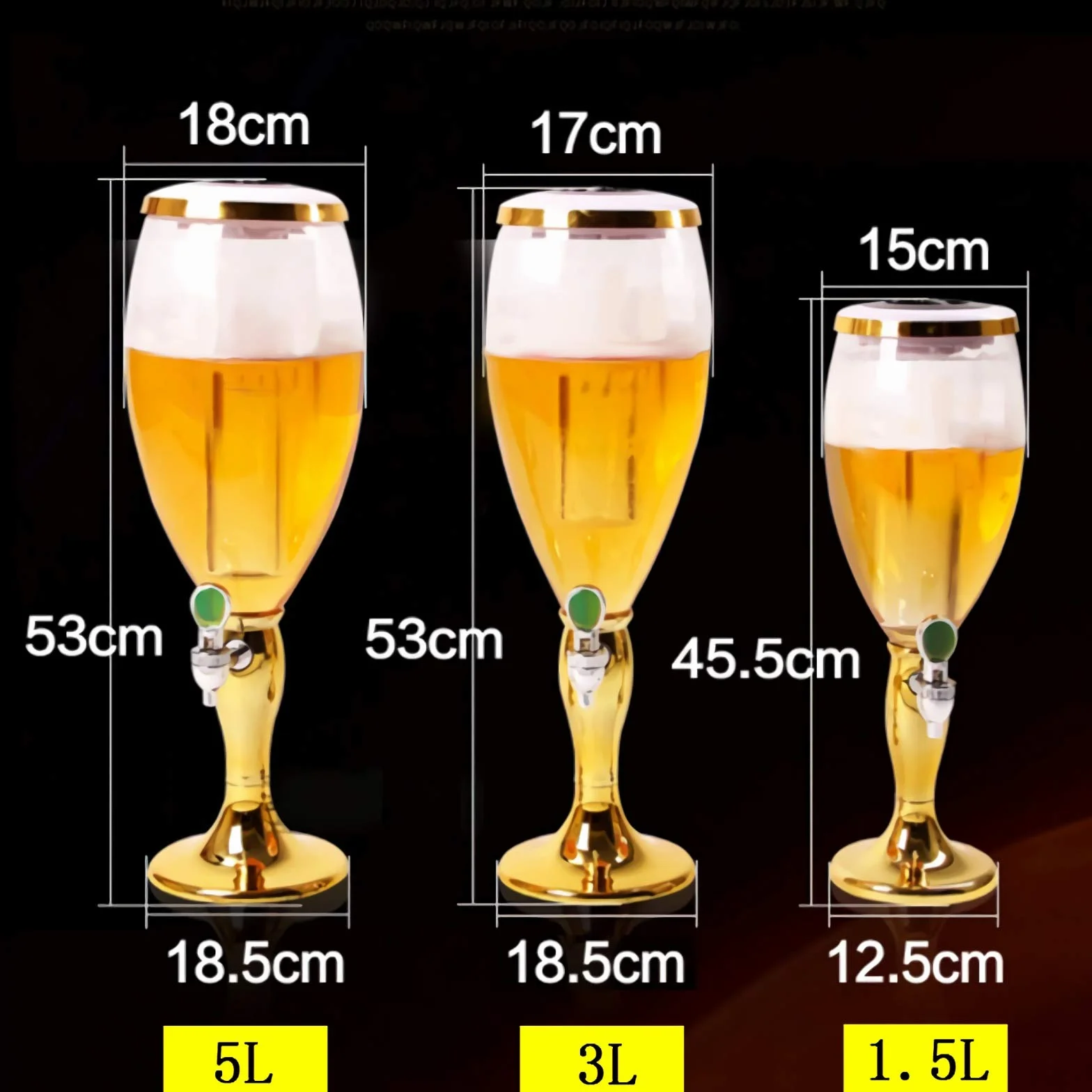 wieża napojów Duży dozownik piwa, 5L / 170 OZ Waga Wieża piwa z lodem Tube Dotknij i światła, łatwy czysty, niesamowity prezent dla miłośnika piwa Dozownik piwa(Size:Gold)