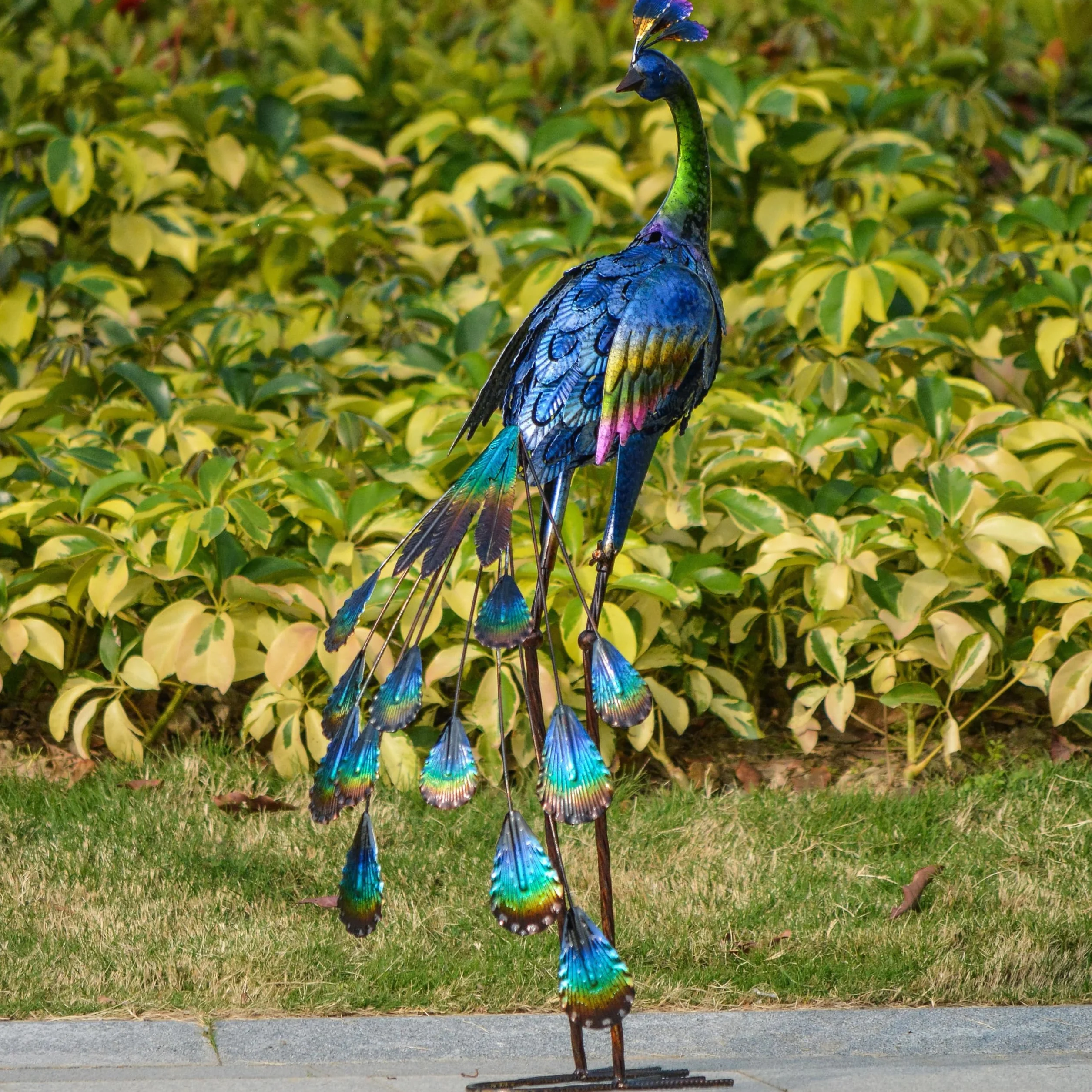 TERESA’S COLLECTIONS 35-Calowy Ornament Ogrodowy, Metalowe Rzeźby Ogrodowe Peacock Decor, Wewnętrzna Rzeźba Ogrodowa Stojąca na Zewnątrz na Wiosenne Letnie Dekoracje