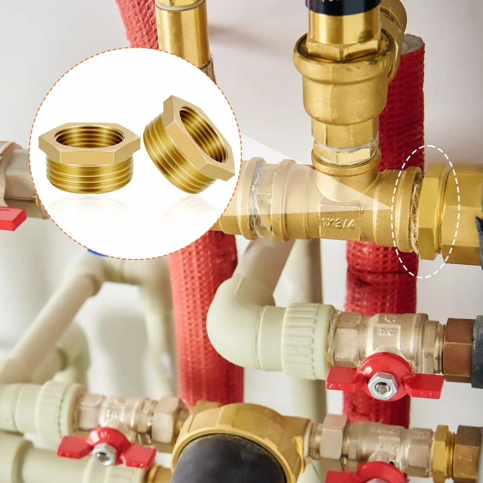 Flintronic 2 sztuki mosiężnych złączek redukcyjnych 3/4 na 1/2 cala, Ø 25 mm gwint zewnętrzny do Ø 20 mm gwint wewnętrzny, redukcja AG/IG z sześciokątem do przemysłu, handlu, ogrodu i gospodarstwa