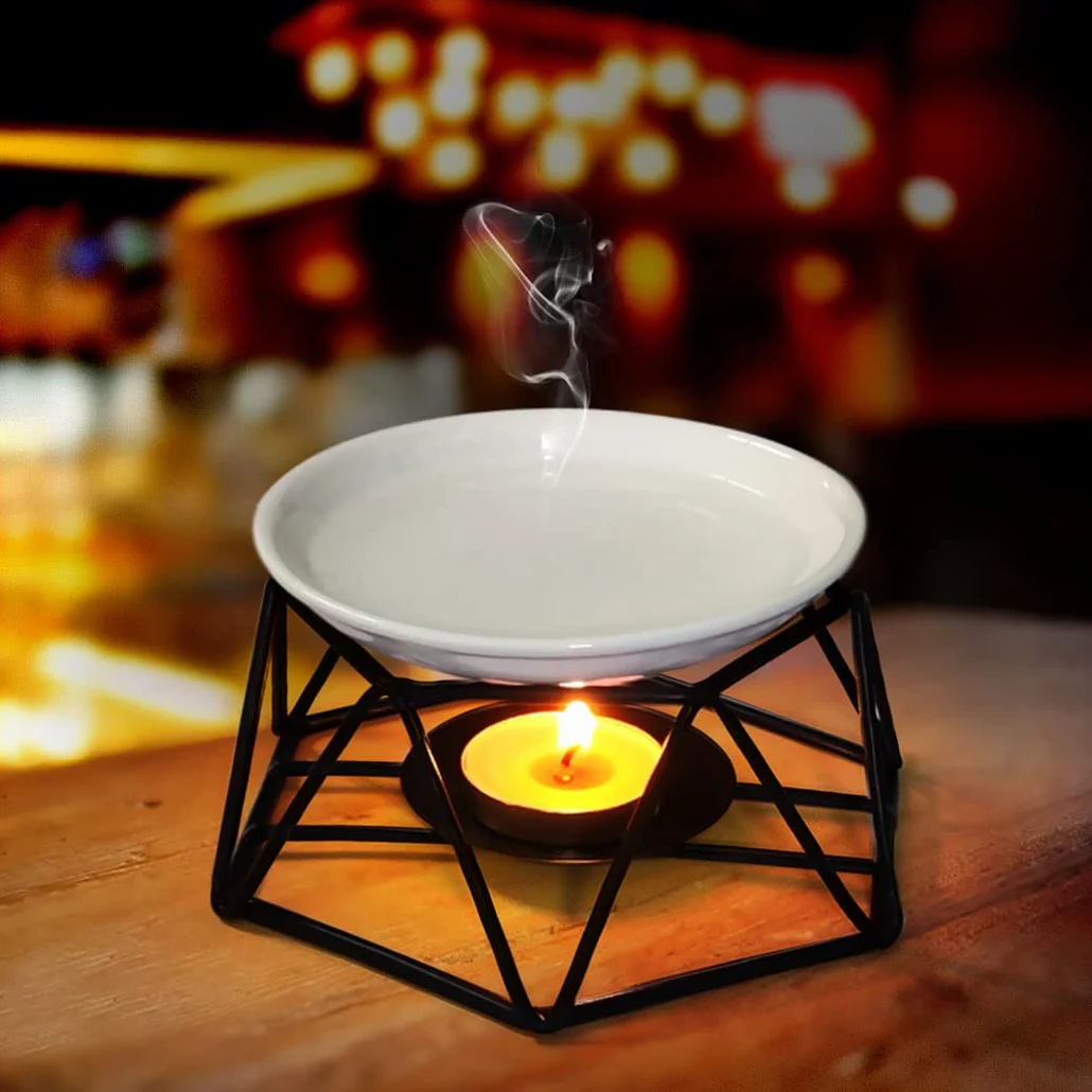 Stylowa, romantyczna ceramiczna lampa zapachowa, dyfuzor zapachów, Tealight Candle Holder Oil Burner-czarny