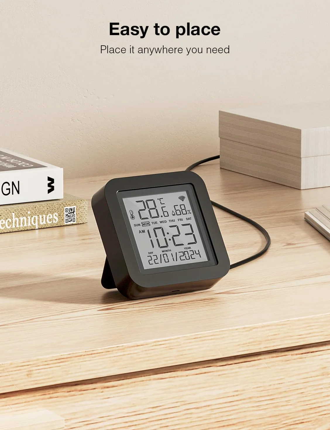 GHome Smart Termometr z higrometrem Wi-Fi, higrometr, pilot zdalnego sterowania z IR, połączenie z siecią Wi-Fi (2,4 GHz), kompatybilny z Alexa i Google, do użytku w domach, piwnicach i szklarniach, 1