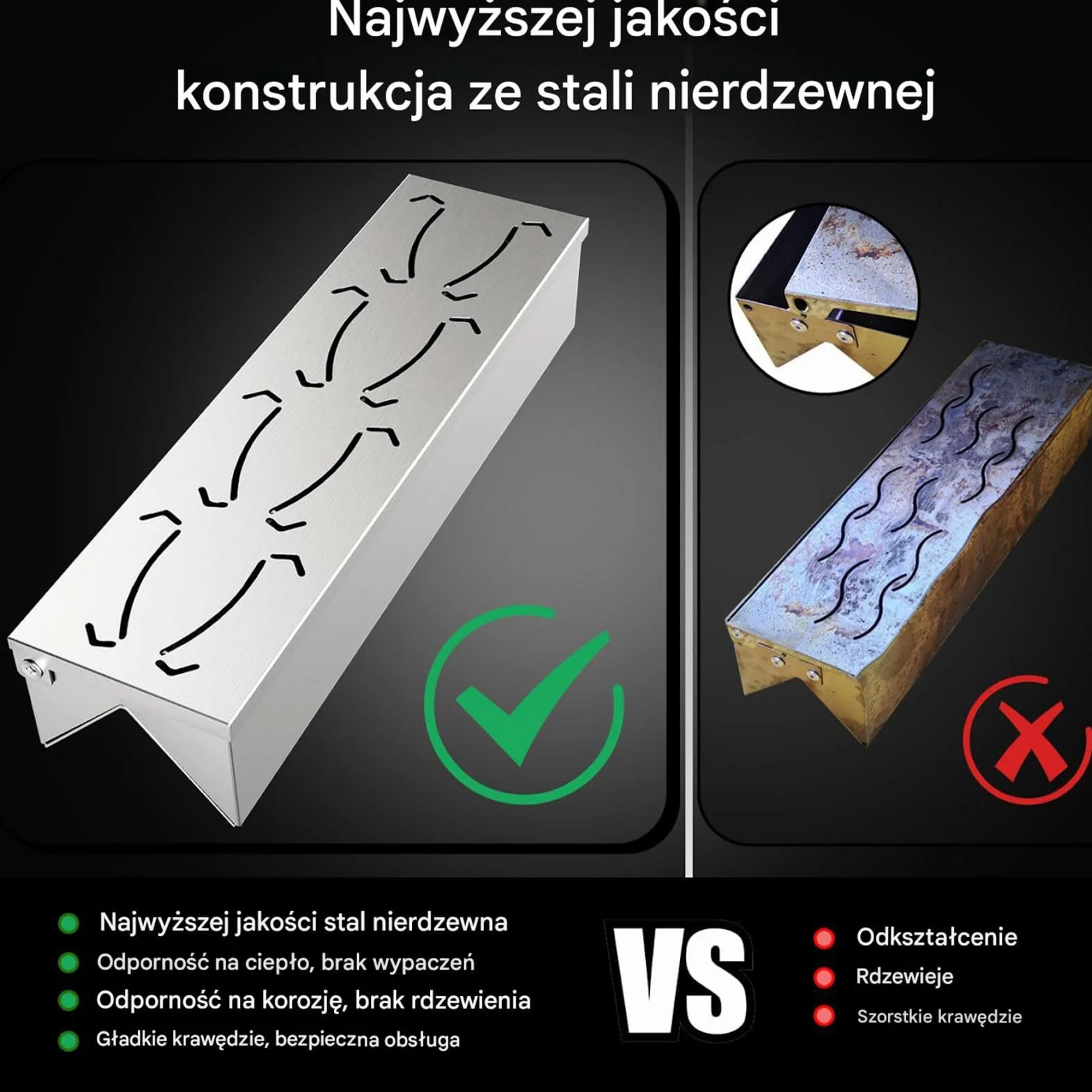 Skrzynka do wędzenia, pojemnik na wiórki do BBQ, stal nierdzewna, 30x8x6cm, zawiasowa pokrywa, konstrukcja ze stali nierdzewnej, łatwa w użyciu, idealna do grilli gazowych, węglowych i elektryc