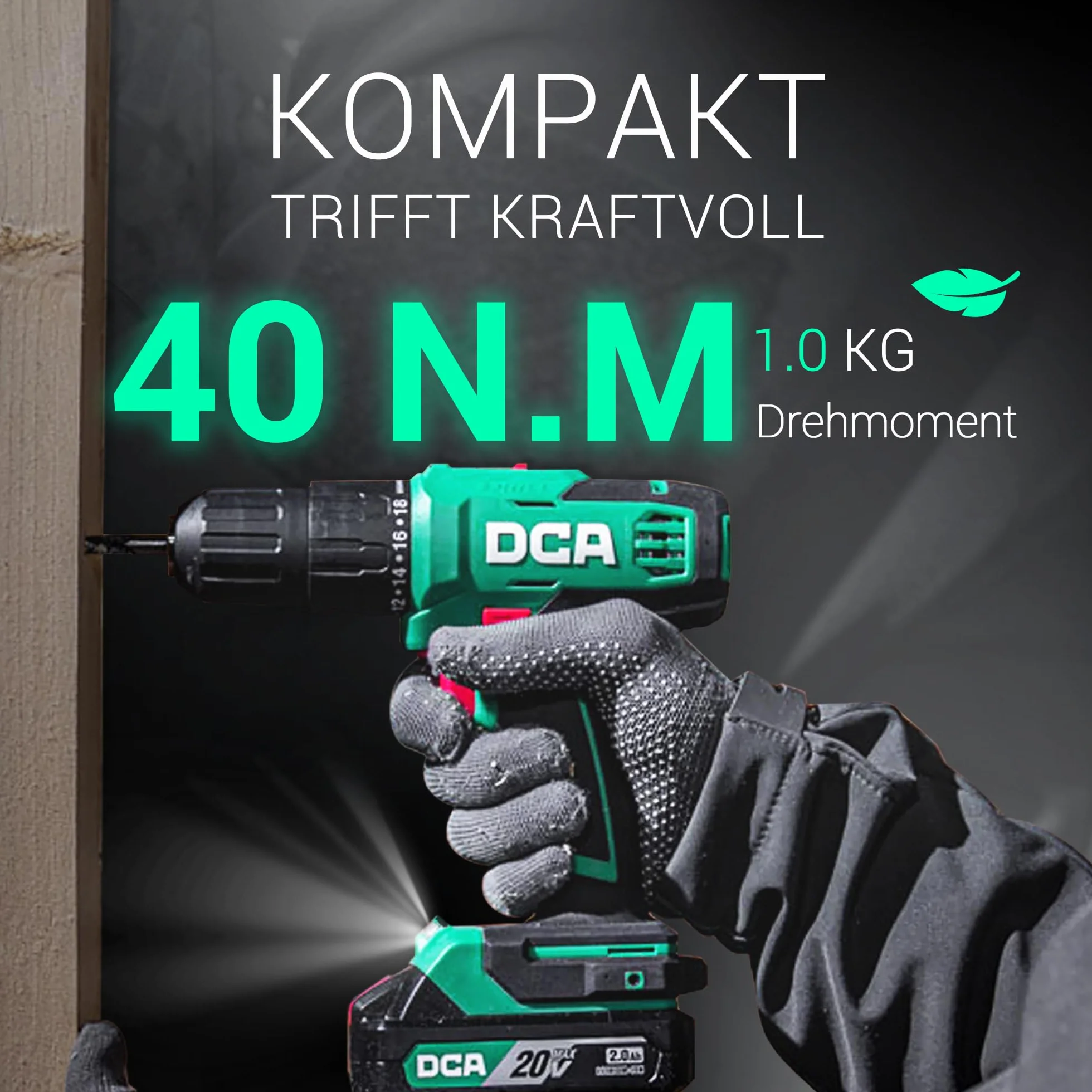 DCA Zestaw akumulatorowych wiertarek udarowych 20 V, 40 Nm, szybkozaciskowy uchwyt wiertarski 13 mm, 22500 uderzeń/min, 2 prędkości, 18 + 1+1, wiertarko-wkrętarka udarowa z 14 bitami do cegły, metalu