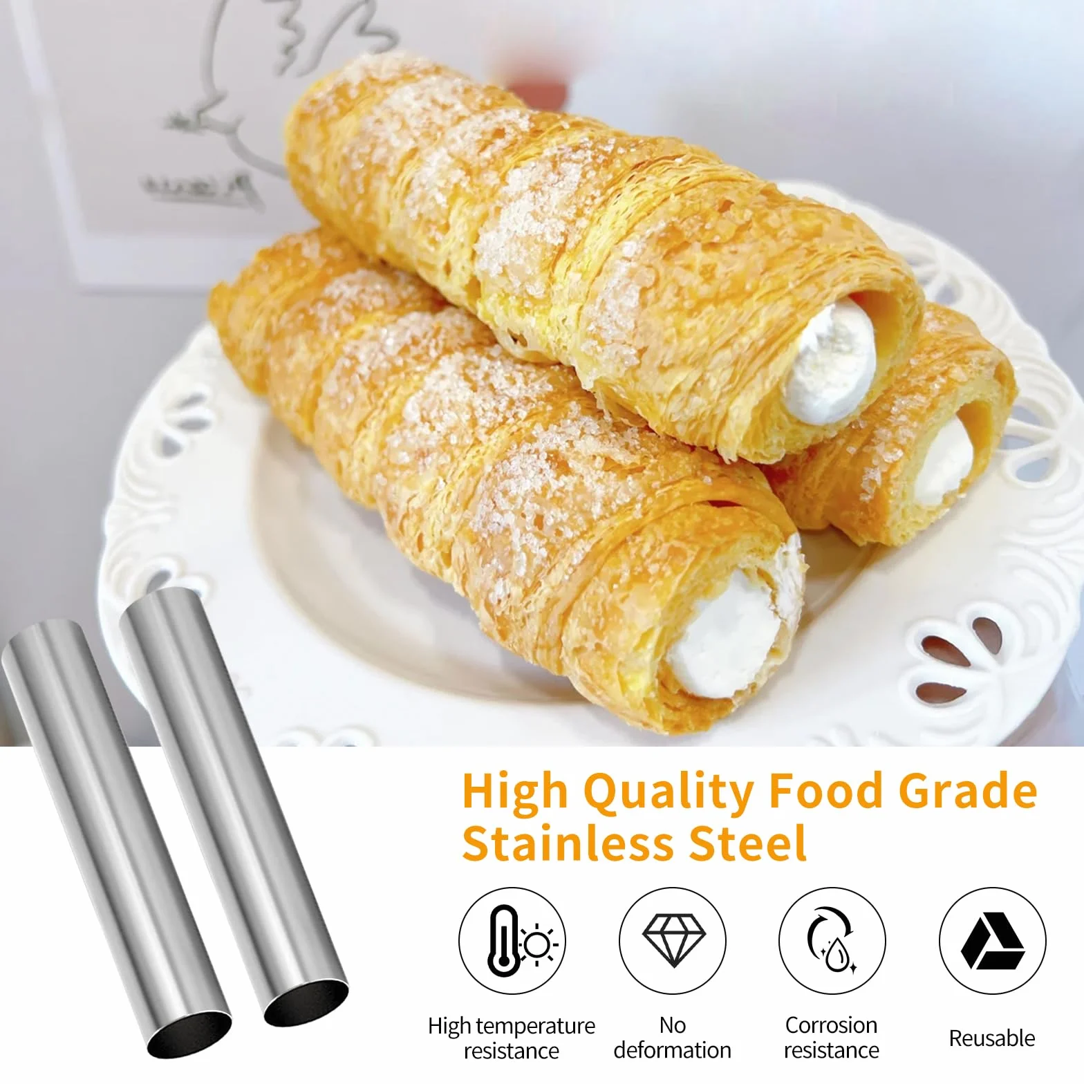 Zestaw form do cannoli - 15 sztuk form ze stali nierdzewnej, rurki 12 cm ze szczotką do czyszczenia, nieprzywierające formy na schillerlockeny, formy do rolek piankowych, forma na croissanty