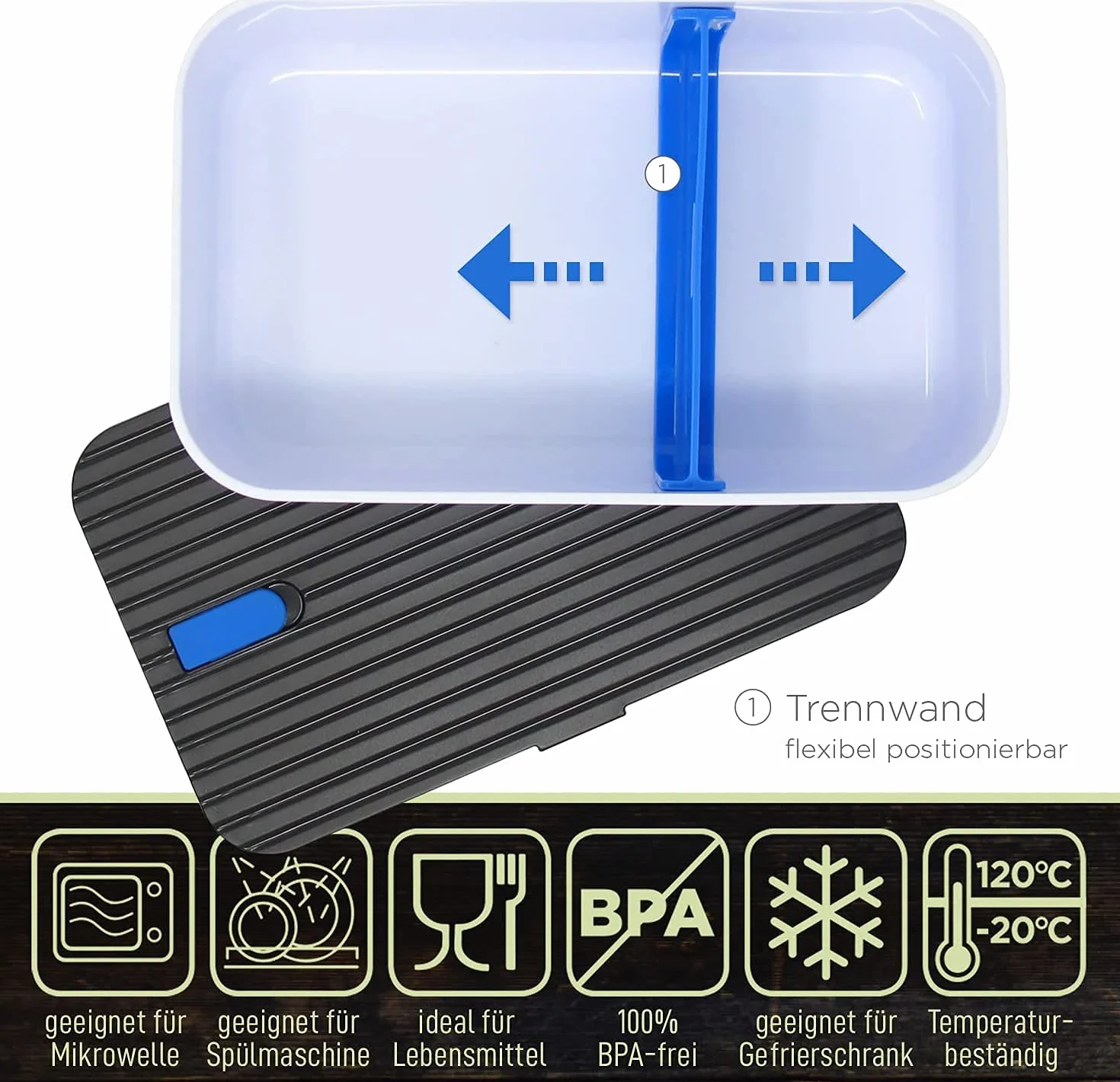 Bento Lunch Box 1000 ml Wodoodporny Wolne od BPA Pojemnik na chleb do zmywarki Niebieski
