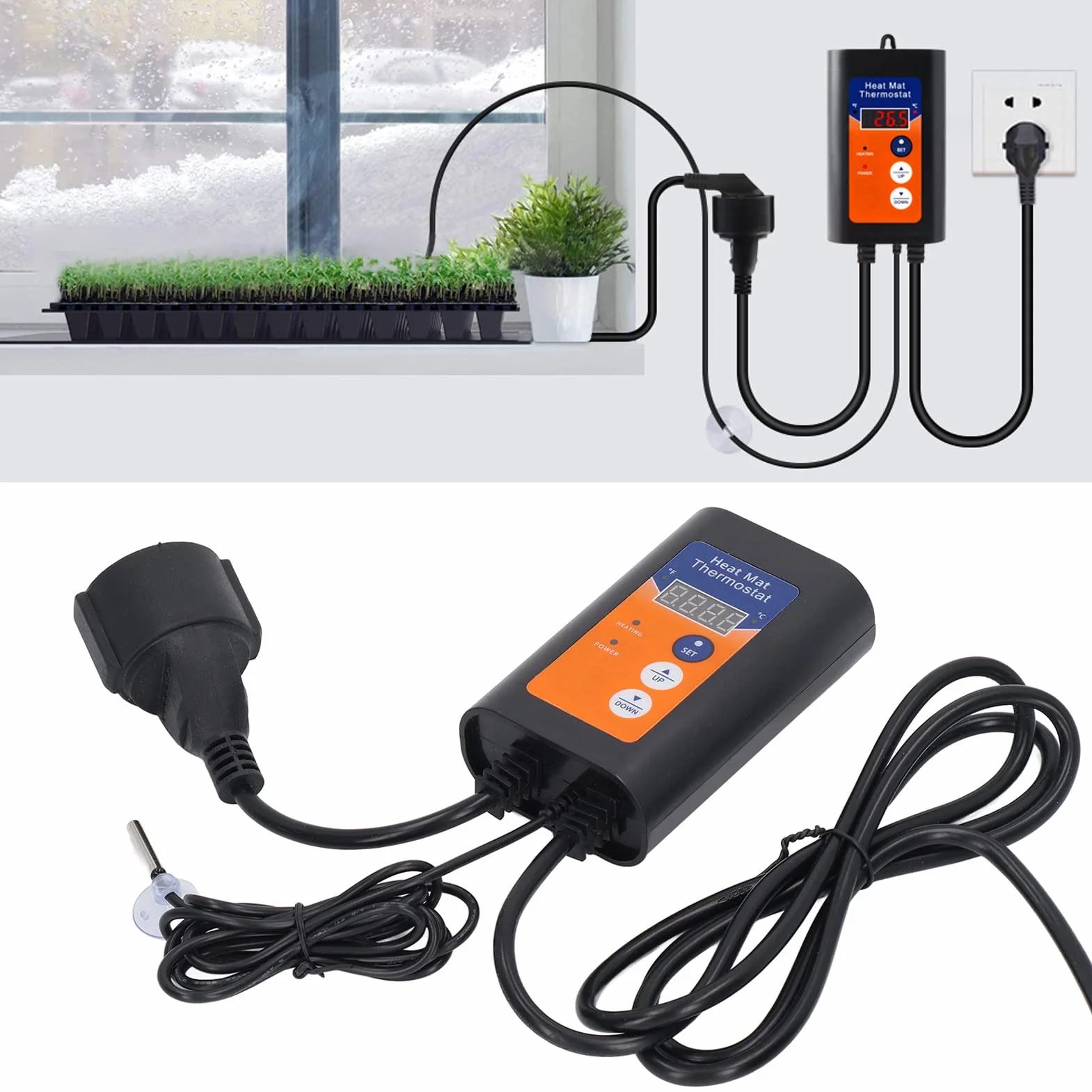 Cyfrowy termostat maty grzewczej, LED 1000W Fahrenheita Celsjusza Cyfrowy regulator temperatury przełączany mata ciepła sadzonki do kiełkowania nasion(#2)