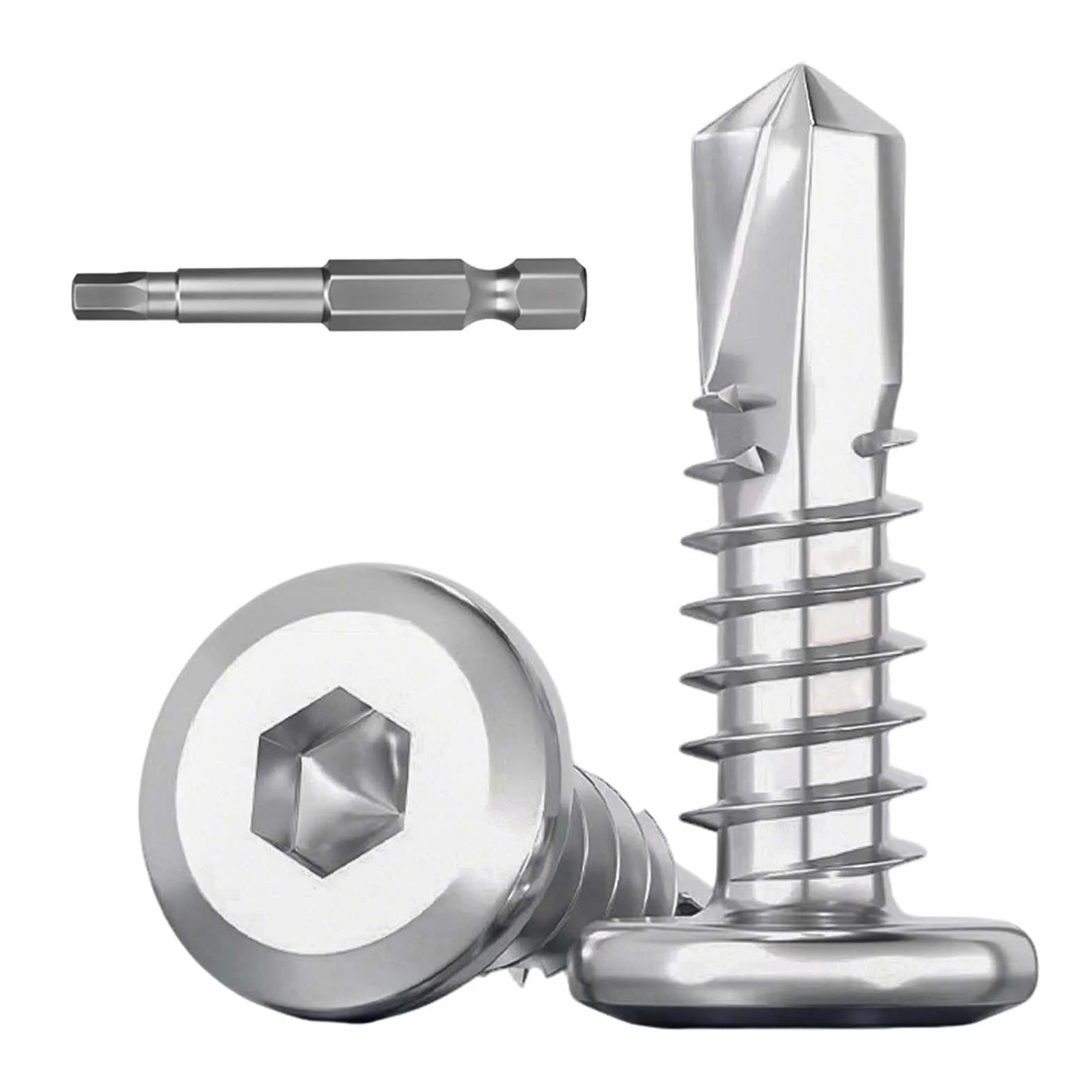 Dayalo 40 sztuk wkrętów do blachy, M5,5 x 45 mm, wkręty samogwintujące ze stali nierdzewnej, śruby z łbem płaskim, wkręty z łbem sześciokątnym, z wiertłem sześciokątnym