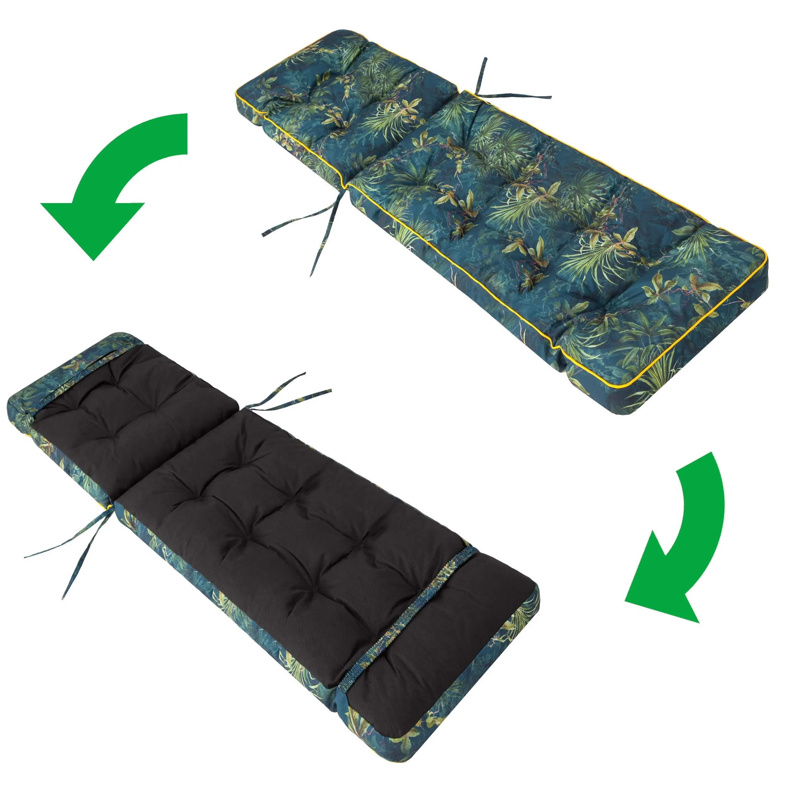 PillowPrim Nakładka na leżak ogrodowy, nakładka na leżak 200 x 55 x 9 cm - Wygodna nakładka na leżak - Poduszka na leżak ogrodowy, poduszka na leżak, haftowana - Zielona łąka