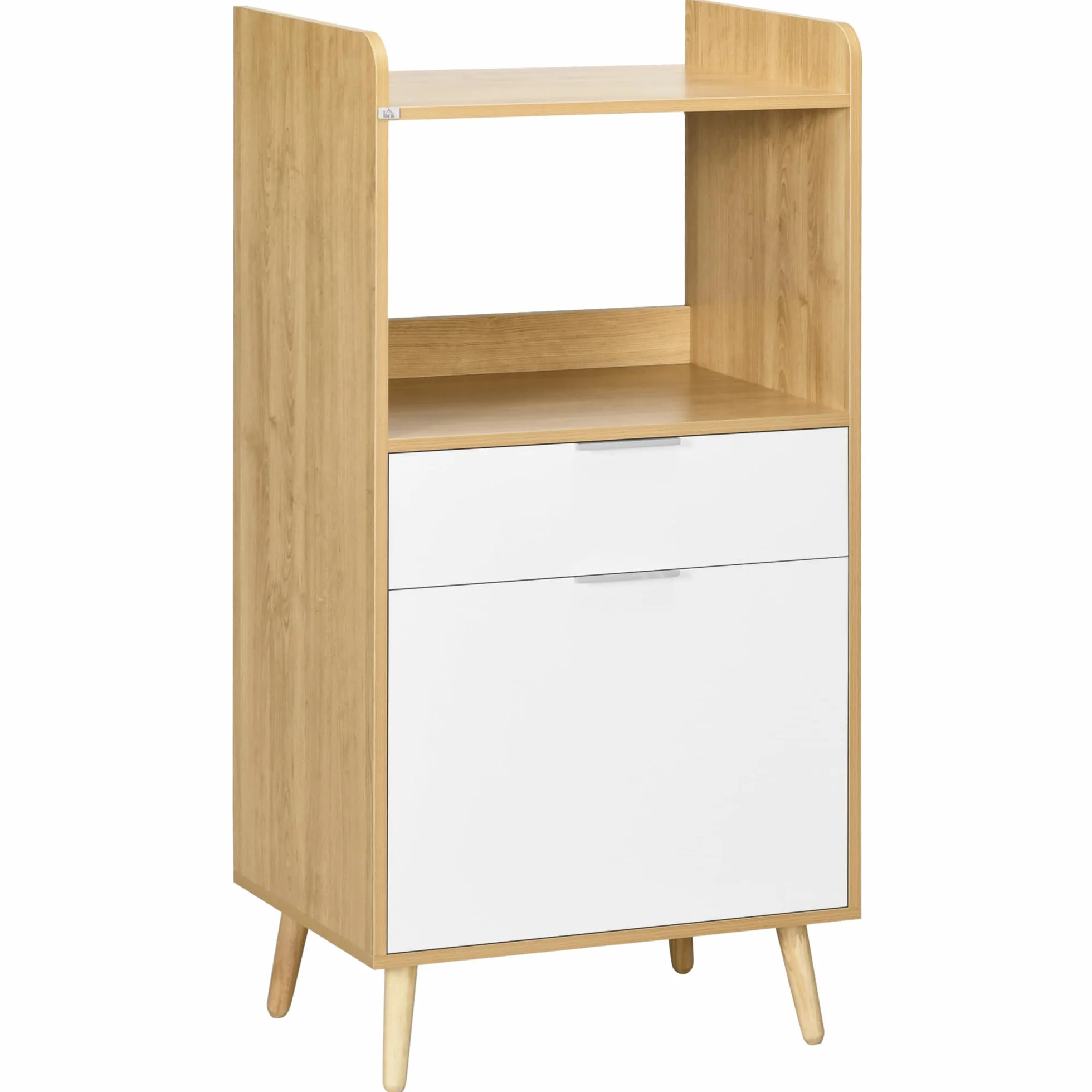 HOMCOM Szafka kuchenna do mikrofalówki w stylu skandynawskim, z szafką, szufladą, z regulowaną półką, 58 x 40 x 118 cm, naturalna i biała
