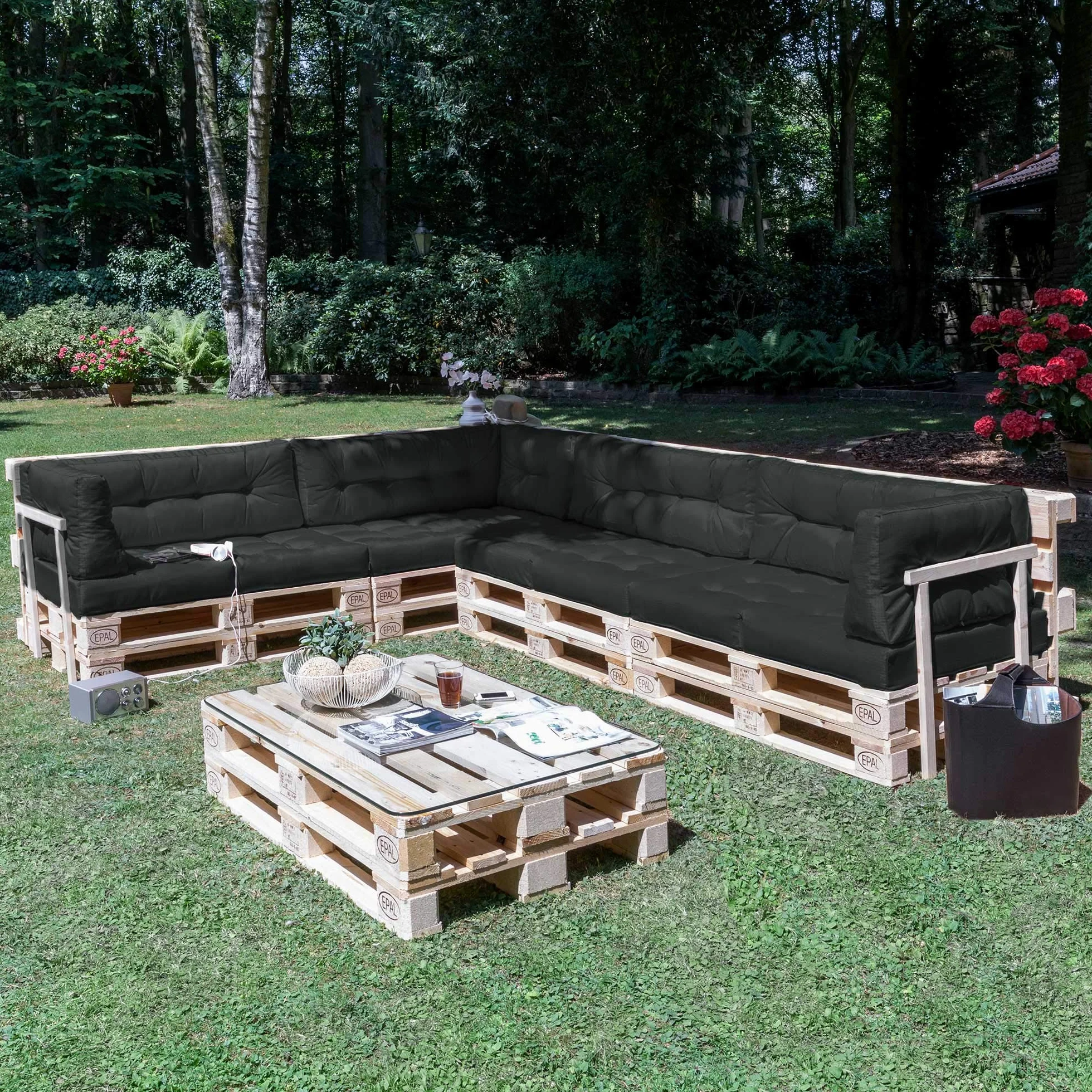Poduchy na oparcie Beautissu ECO Elements Duże poduszki oparcie na euro palety, ławkę z palet 120 x 40 x 15 cm Szare Ciemnoszare