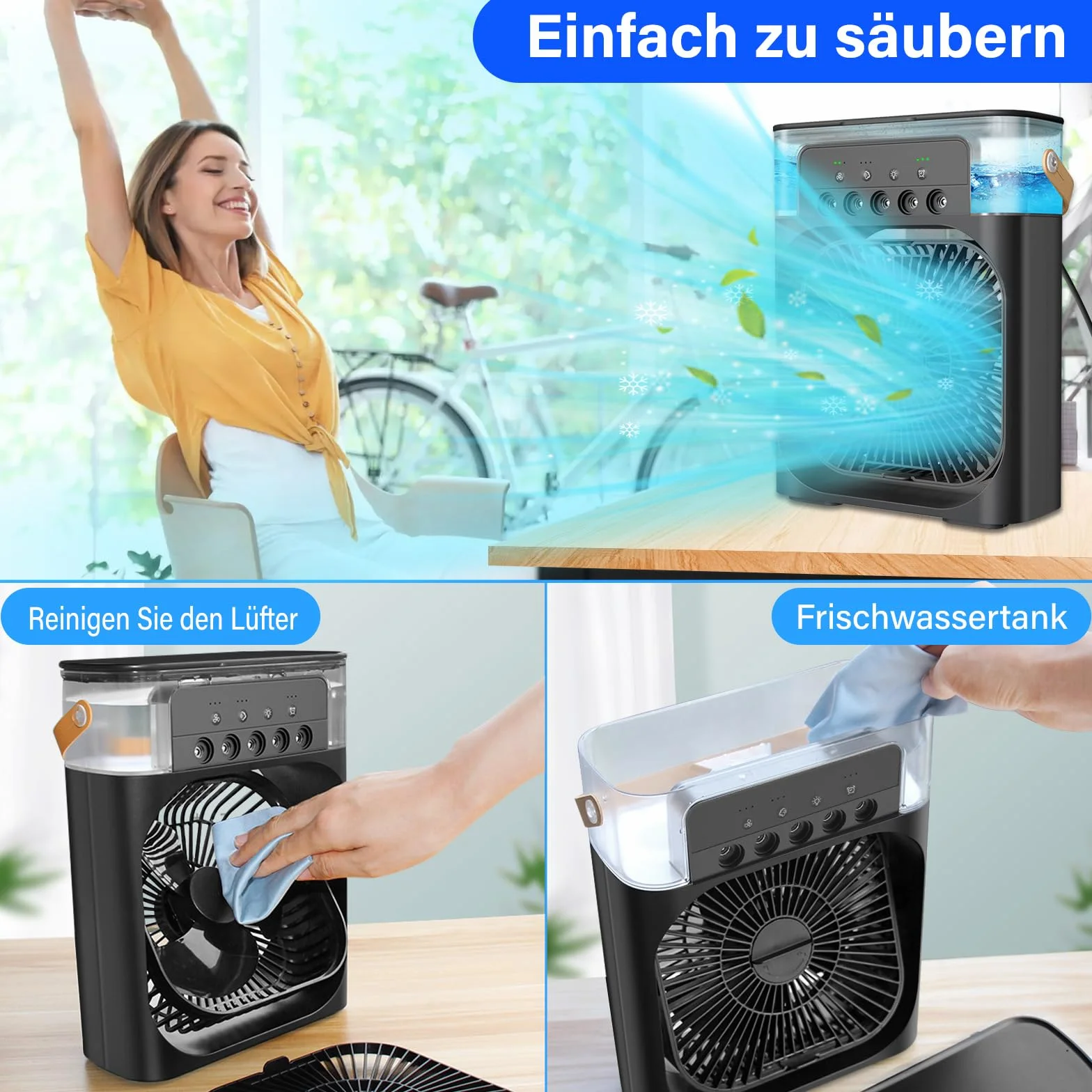 Przenośny klimatyzator 5 w 1, przenośny mini wentylator, osobisty wentylator i nawilżacz powietrza, czarny