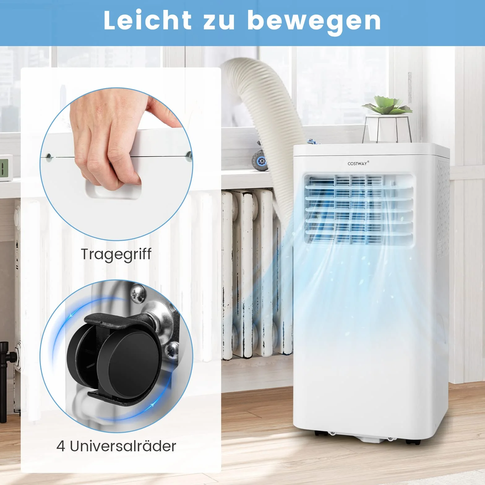COSTWAY Mobilna klimatyzacja, 9000 BTU, 2,6 kW, chłodzenie, wentylacja i osuszanie, klimatyzator z wężem wylotowym, WiFi, aplikacja, zdalna obsługa, przenośna klimatyzacja