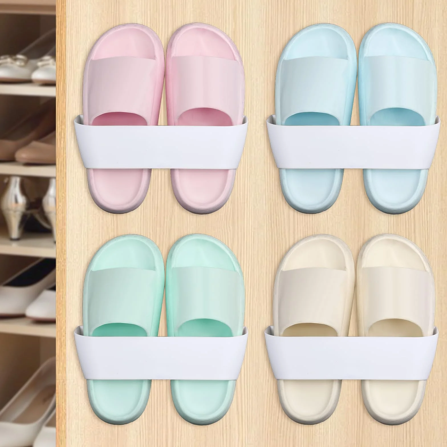 4 uchwyty na buty ścienne, bez wiercenia, do przyczepy kempingowej, na buty kąpielowe, regał na buty, wiszący regał na buty, montaż ścienny, z taśmą klejącą, tworzywo sztuczne, kolor biały