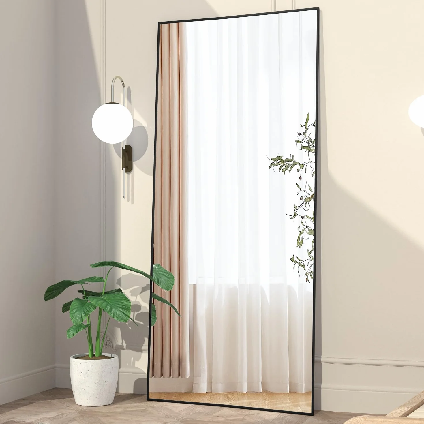 Lustro o pełnej długości, 165 x 60 cm, lustro podłogowe, duże, czarne, prostokątne, do sypialni, salonu, stojącego, wiszącego lub opartego o ścianę, rama ze stopu aluminium