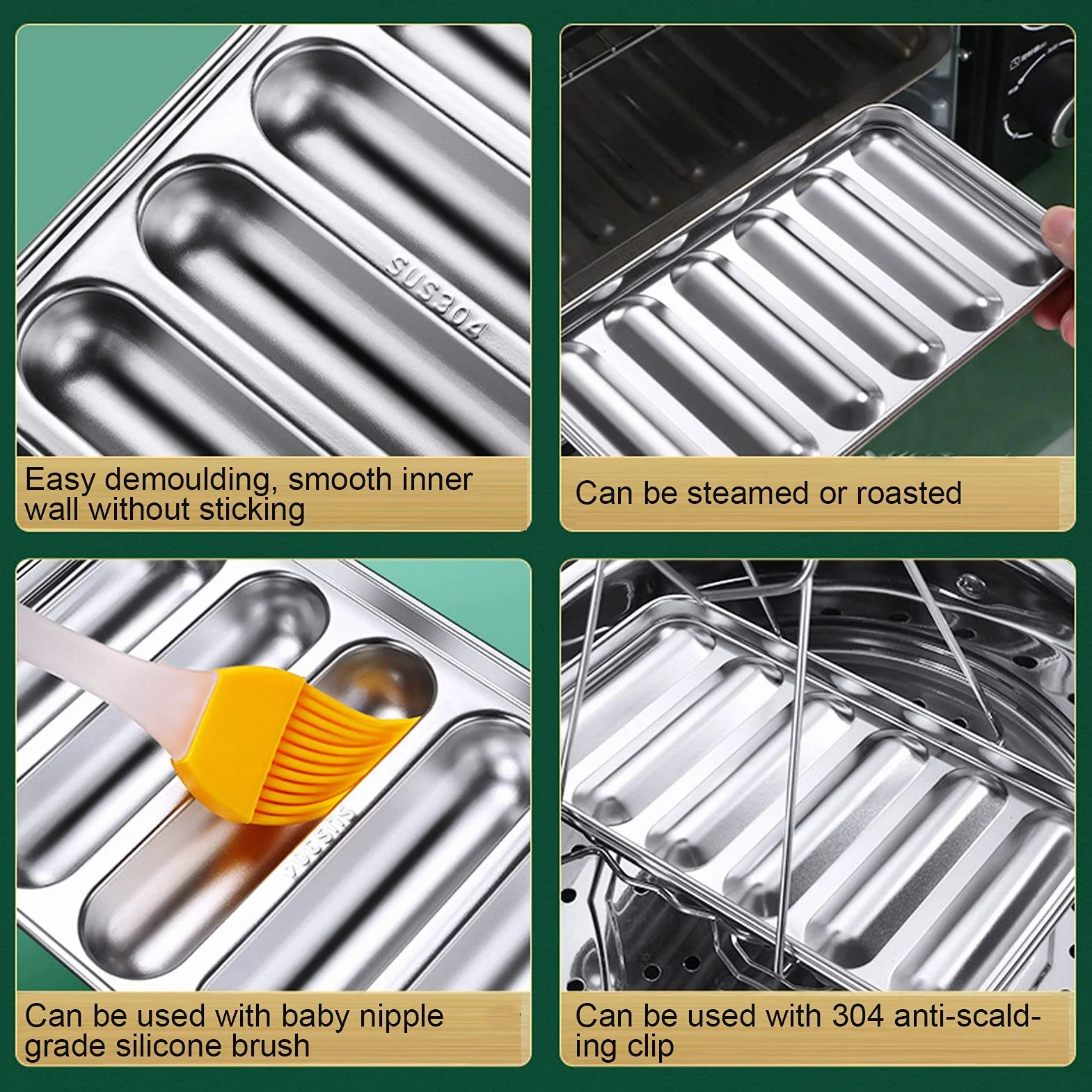 Forma do kiełbasy - forma do kiełbasy ze stali nierdzewnej 304, forma do hot dogów DIY Suplement diety dla niemowląt z 6-wnękowym pojemnikiem do pieczenia gotowania na parze mięso kiełbasa forma nie