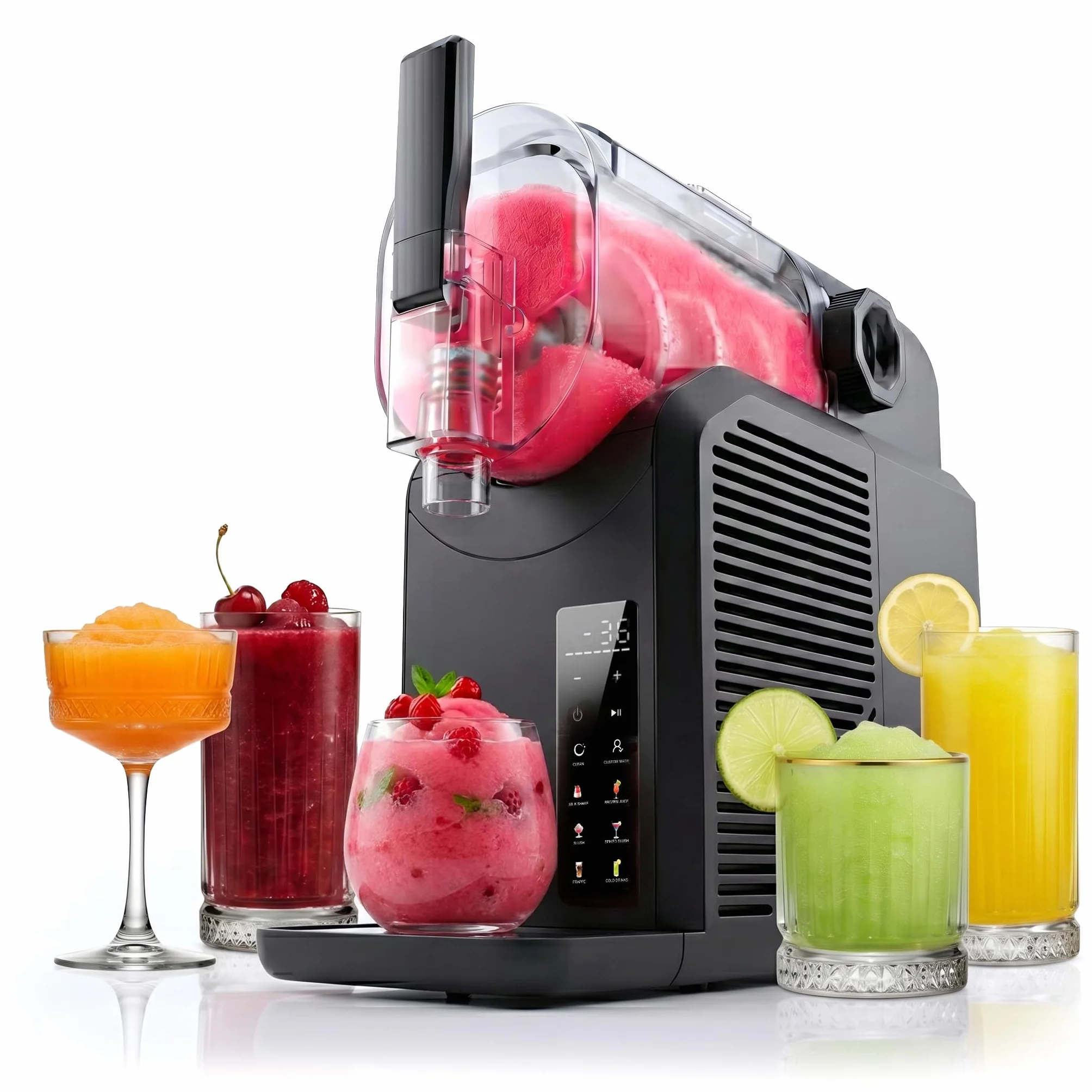 Seeger SuperSlush, 2L 7w1 maszyna do slushy do użytku domowego, 7 programów, samoczyszczenie, technologia InstantFreeze w 15 min, slushy, koktajle lodowe, frappé, mleczne szejki, margarita