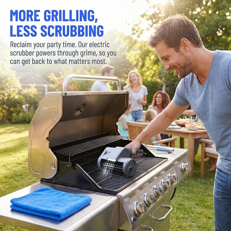 Szczotka do elektrycznego grilla, bezprzewodowa, ładowalna szczotka do czyszczenia grilla BBQ z 3 głowicami i 2 trybami prędkości, szczotka do czyszczenia grilla barbecu na zewnątrz, prezenty BBQ dla