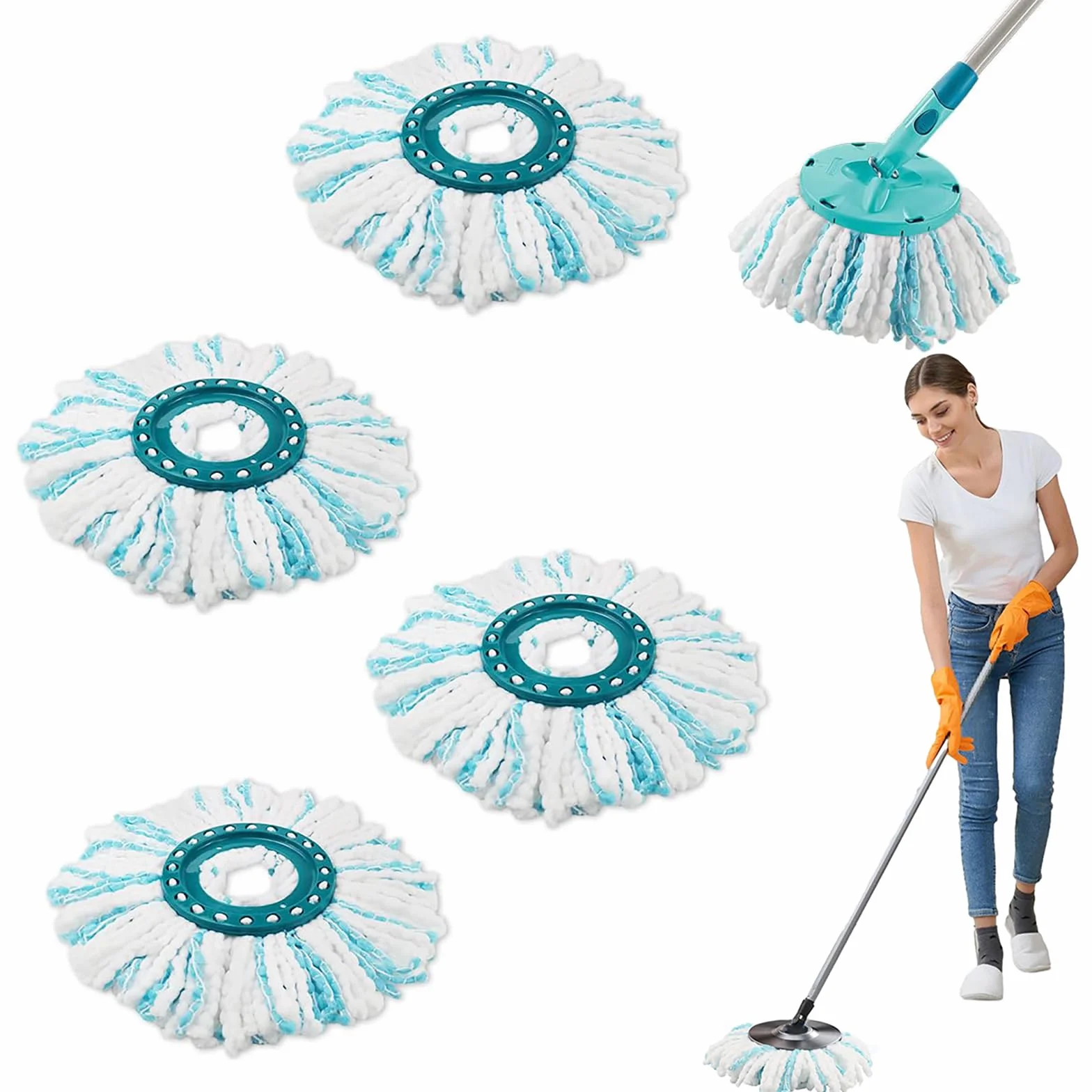 4 części do wymiennych głowic Leifheit Clean Twist Disc Mop z mikrofibry do skutecznego czyszczenia cząstek brudu, mycia podłóg.