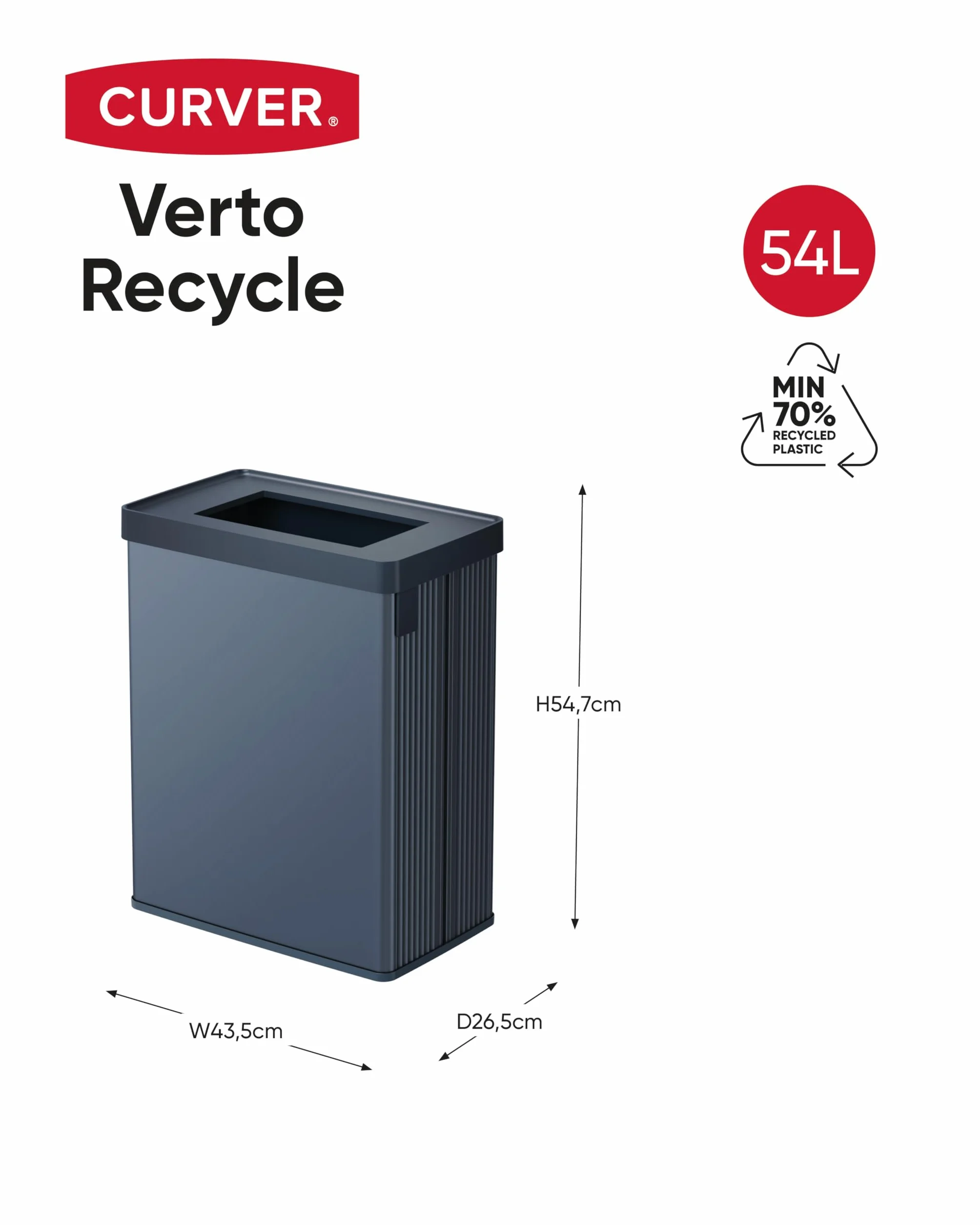 CURVER Keter Verto Kosz do recyklingu 54 l, podwójne przegrody, pokrywa z recyklingu, łatwe sortowanie, elegancki design, perłowy niebieski